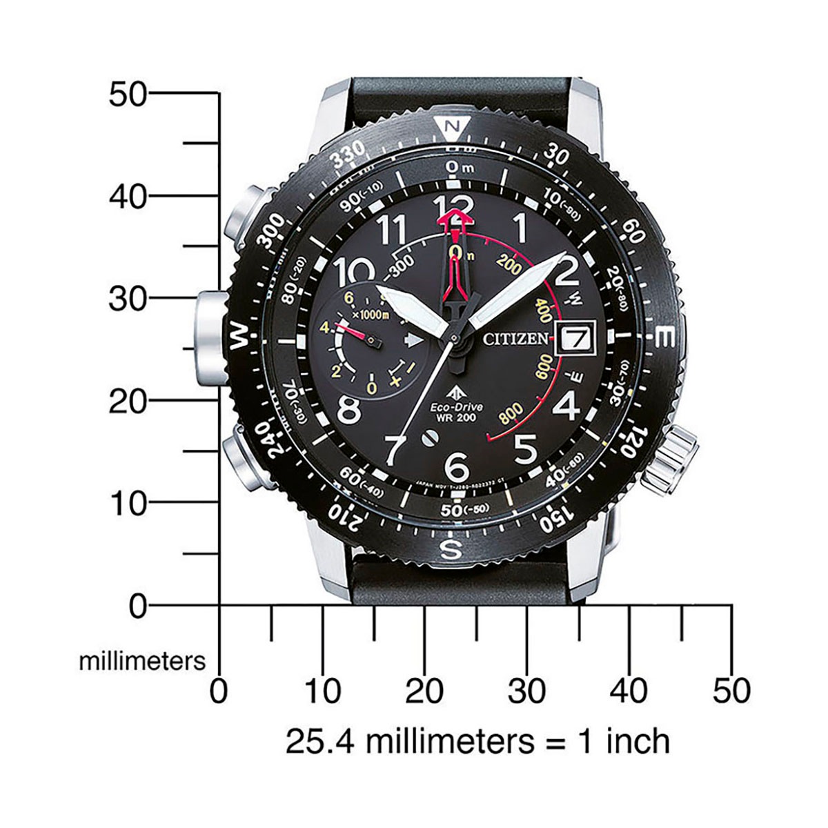 Citizen Solaruhr »Promaster Altichron«, Armbanduhr, Herrenuhr, bis 20 bar wasserdicht, Datum, Leuchtzeiger