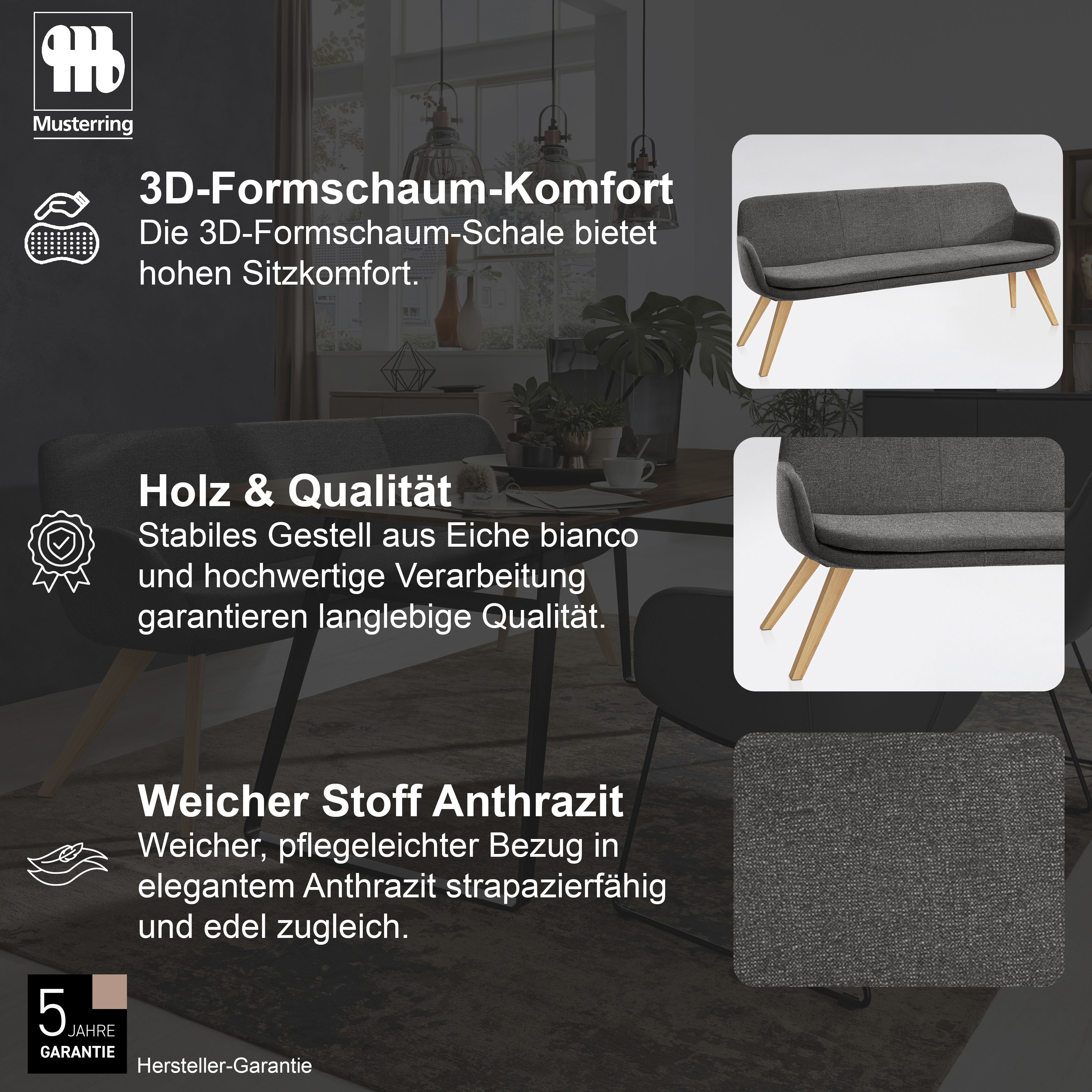 Thumbnail - Musterring Essbank "Tavia" Stativgestell aus Eiche bianco massiv, Breite 180, 200 oder 220 cm