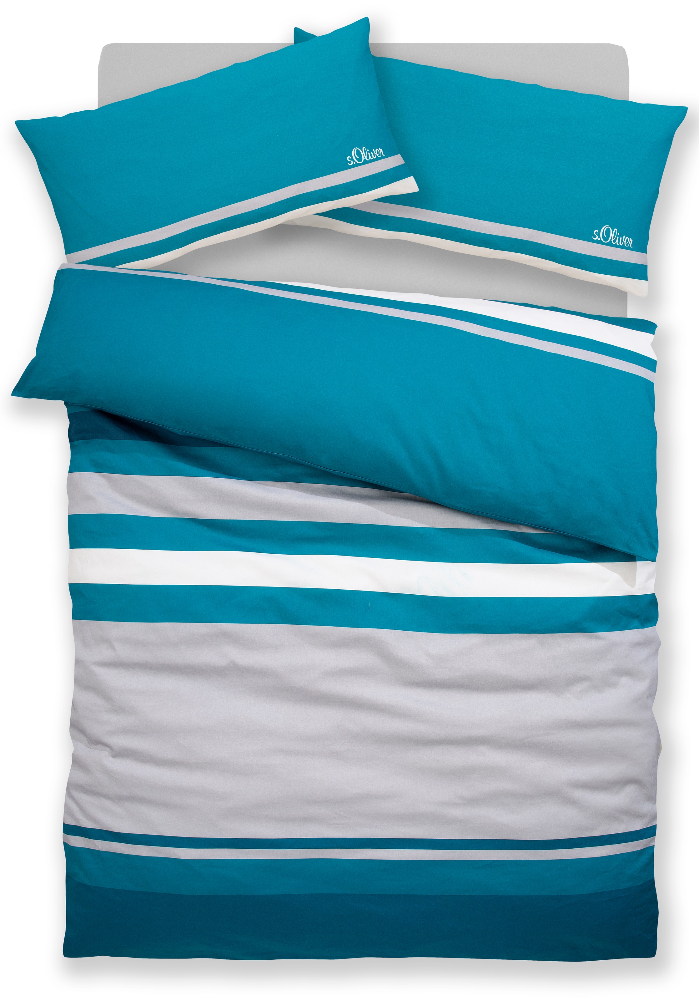 Thumbnail - s.Oliver Bettwäsche "Fenja in Gr. 135x200 oder 155x220 cm" 2 gestreifte Bettwäsche, mit GRATIS-Zugabe: 2x Kissenhüllen
