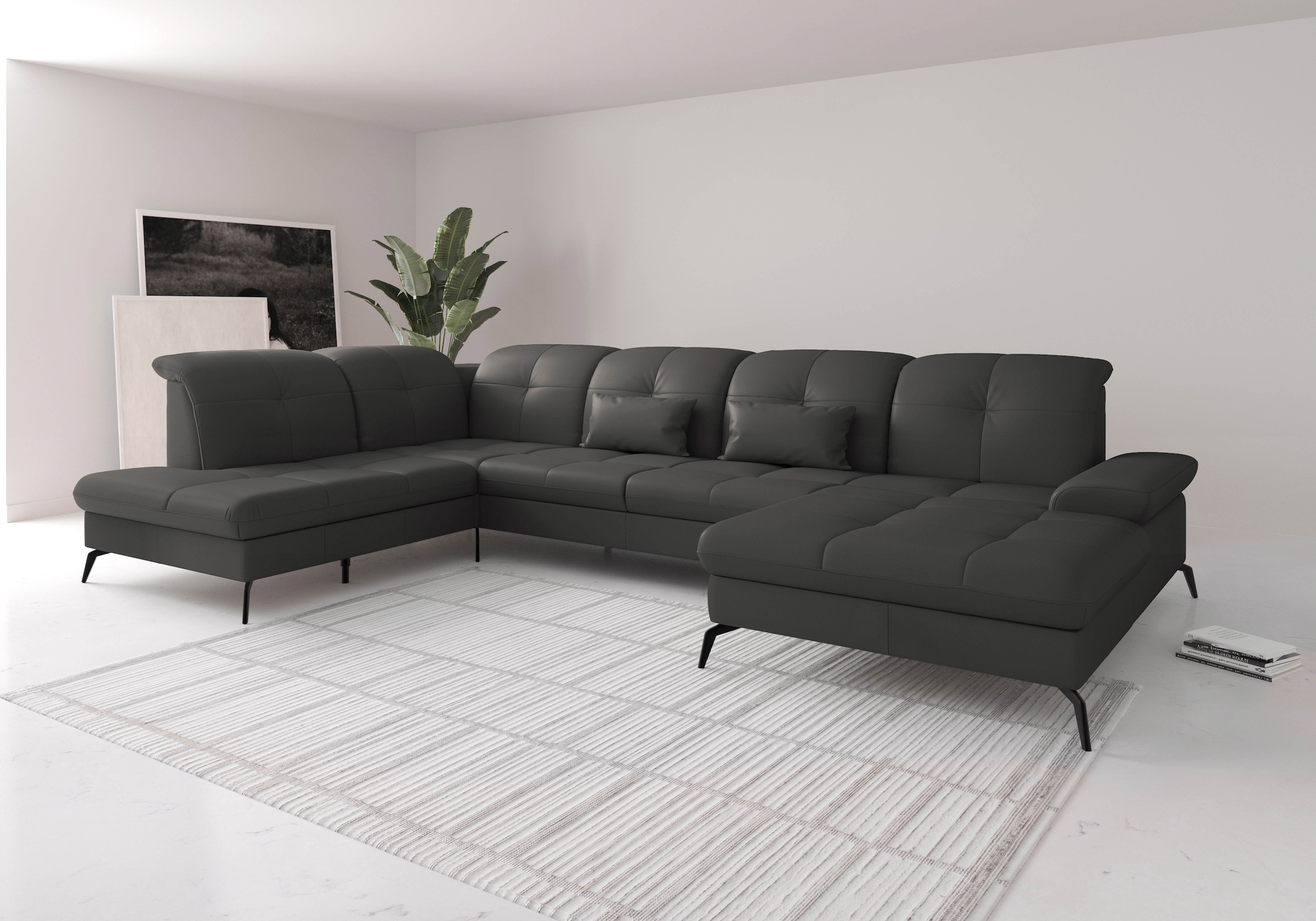 Wohnlandschaft SIT & MORE "Amica, U-Form, inkl. Sitztiefenverstellung und Armteilverstellung", grau (anthrazit), B:357cm H:90cm T:231cm, Sofas, Wohnlandschaft, wahlweise mit Kopfteilverstellung, Bettfunktion und Bettkasten