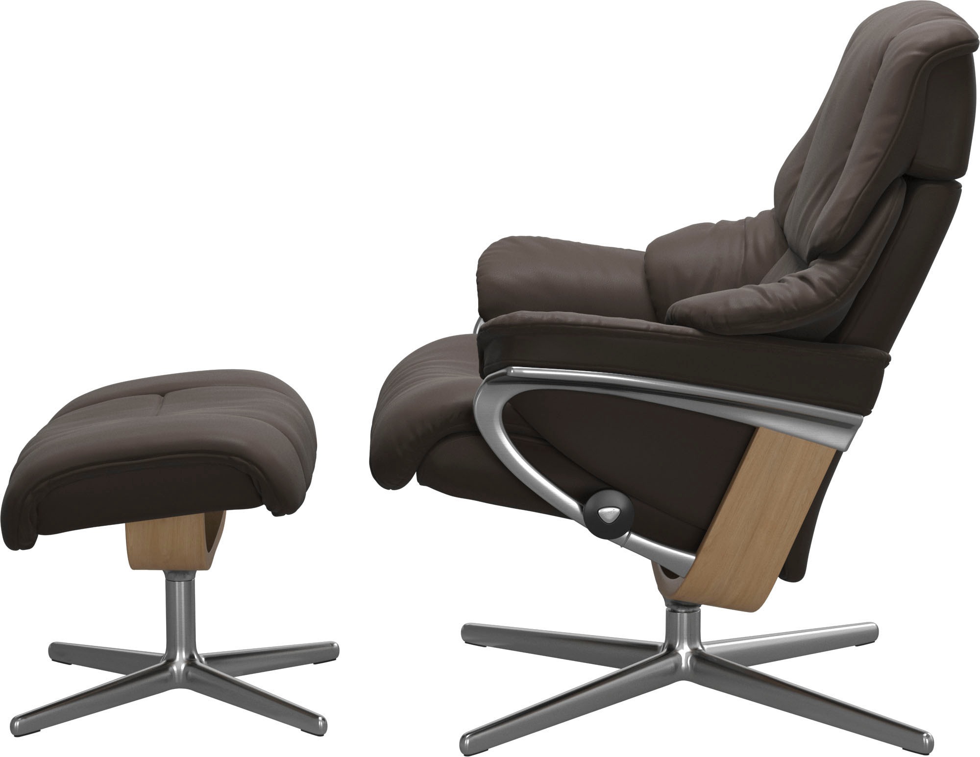 Stressless® Relaxsessel »Reno«, (Set, Relaxsessel mit Hocker), mit Hocker, mit Cross Base, Größe S, M & L, Holzakzent Eiche