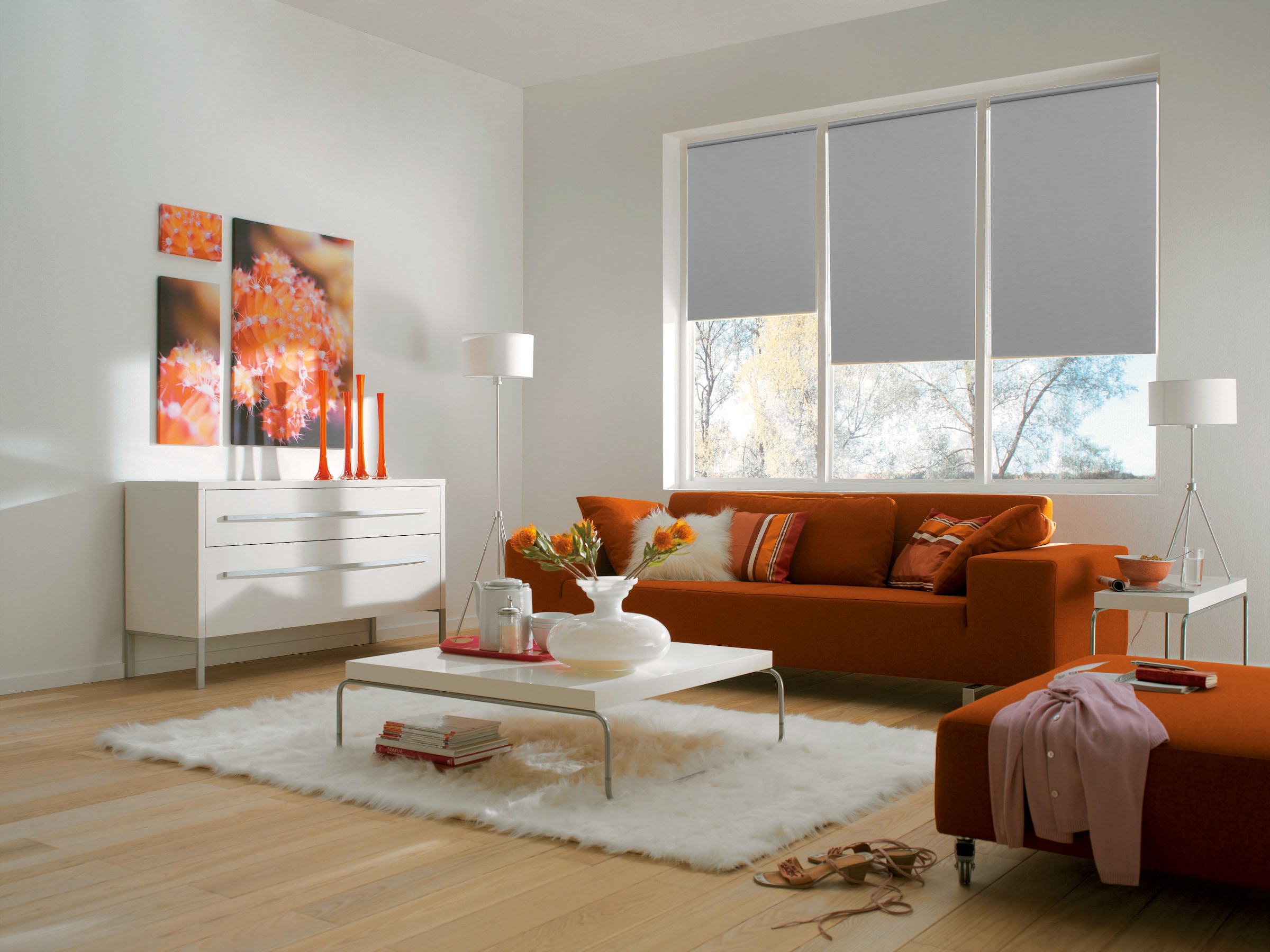 sunlines Elektrisches Rollo »Mosaik«, blickdicht, mit Bohren, freihängend, appgesteuert via Bluetooth, mit Akku und Motor, weißer Fallstab