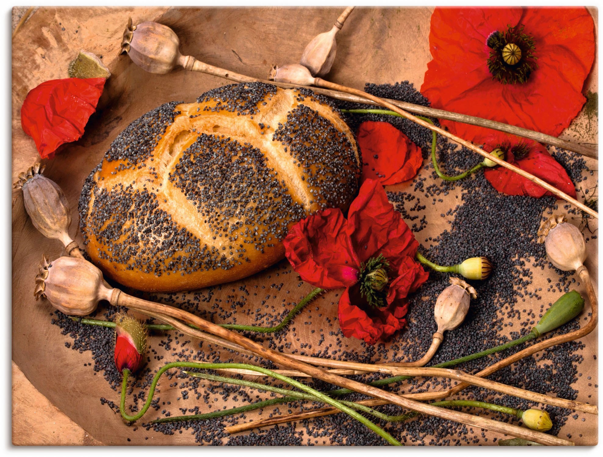 Artland Leinwandbild "Mohnbrot mit Mohnblumen dekoriert", Getreide, (1 St.) günstig online kaufen