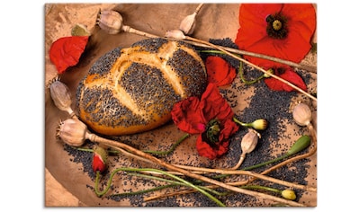 Leinwandbild »Mohnbrot mit Mohnblumen dekoriert«, Getreide, (1 St.)