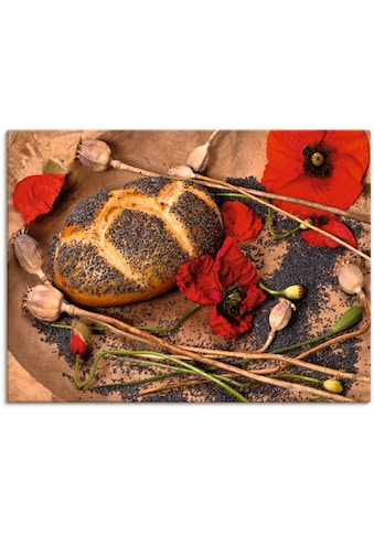 Leinwandbild »Mohnbrot mit Mohnblumen dekoriert«, Getreide, (1 St.)