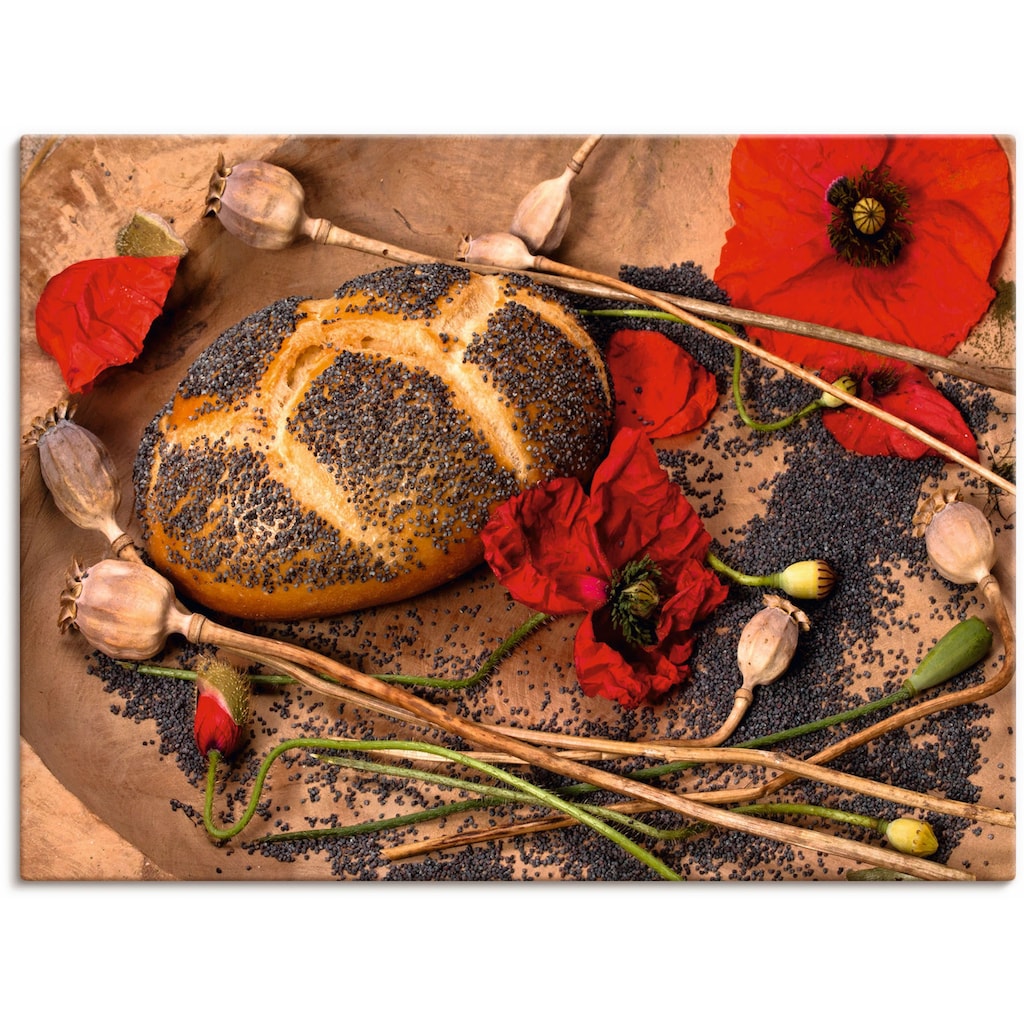 Artland Leinwandbild »Mohnbrot mit Mohnblumen dekoriert«, Getreide, (1 St.)