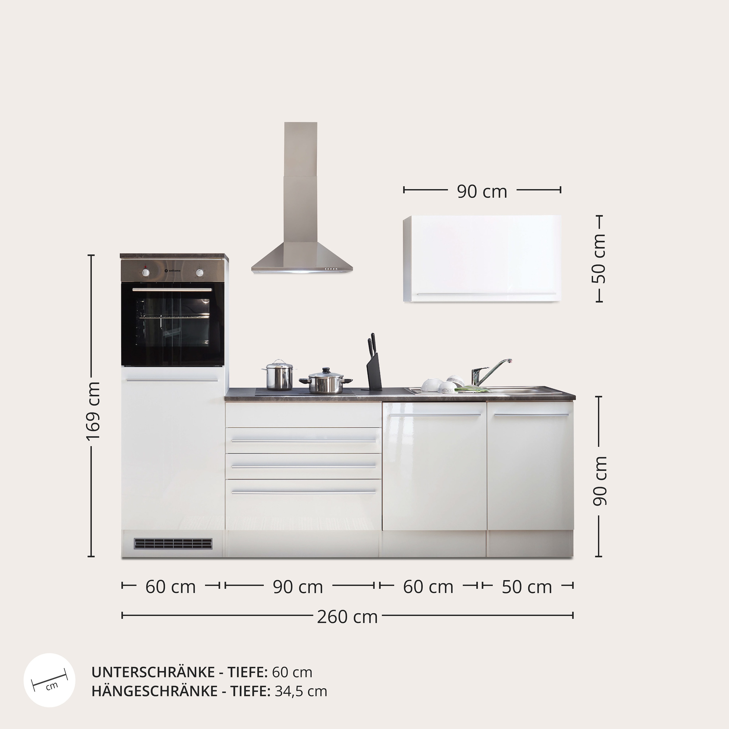 BASIC by Balculina Küchenzeile »Jazz«, Breite 260 cm, wahlweise mit E-Geräten