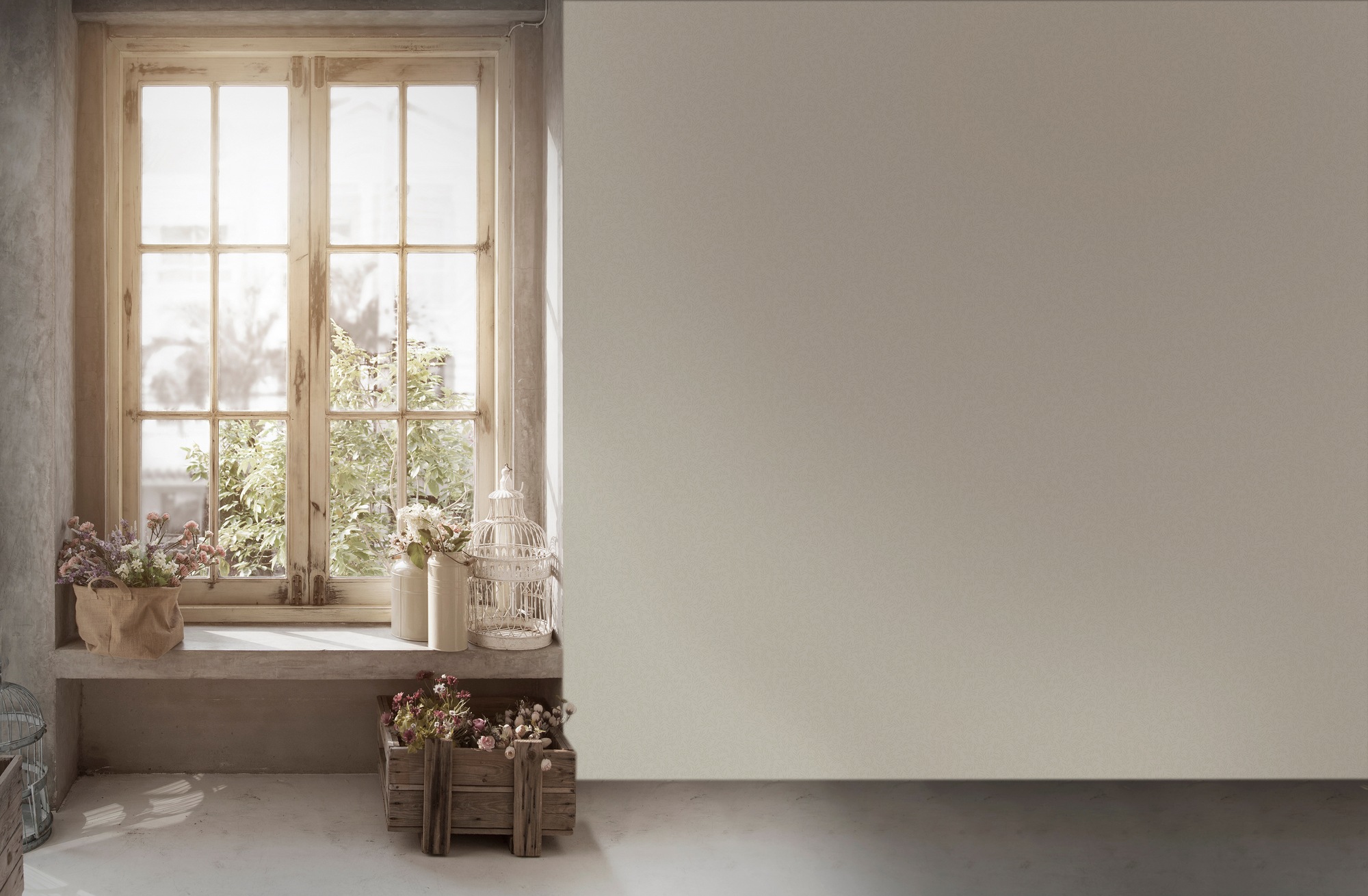 A.S. Création Vliestapete »Landhaustapete Floral«, matt-gemustert-neutral, Natur-Tapete mit Blätterranke Tapeten Wohnzimmer Schlafzimmer Küche
