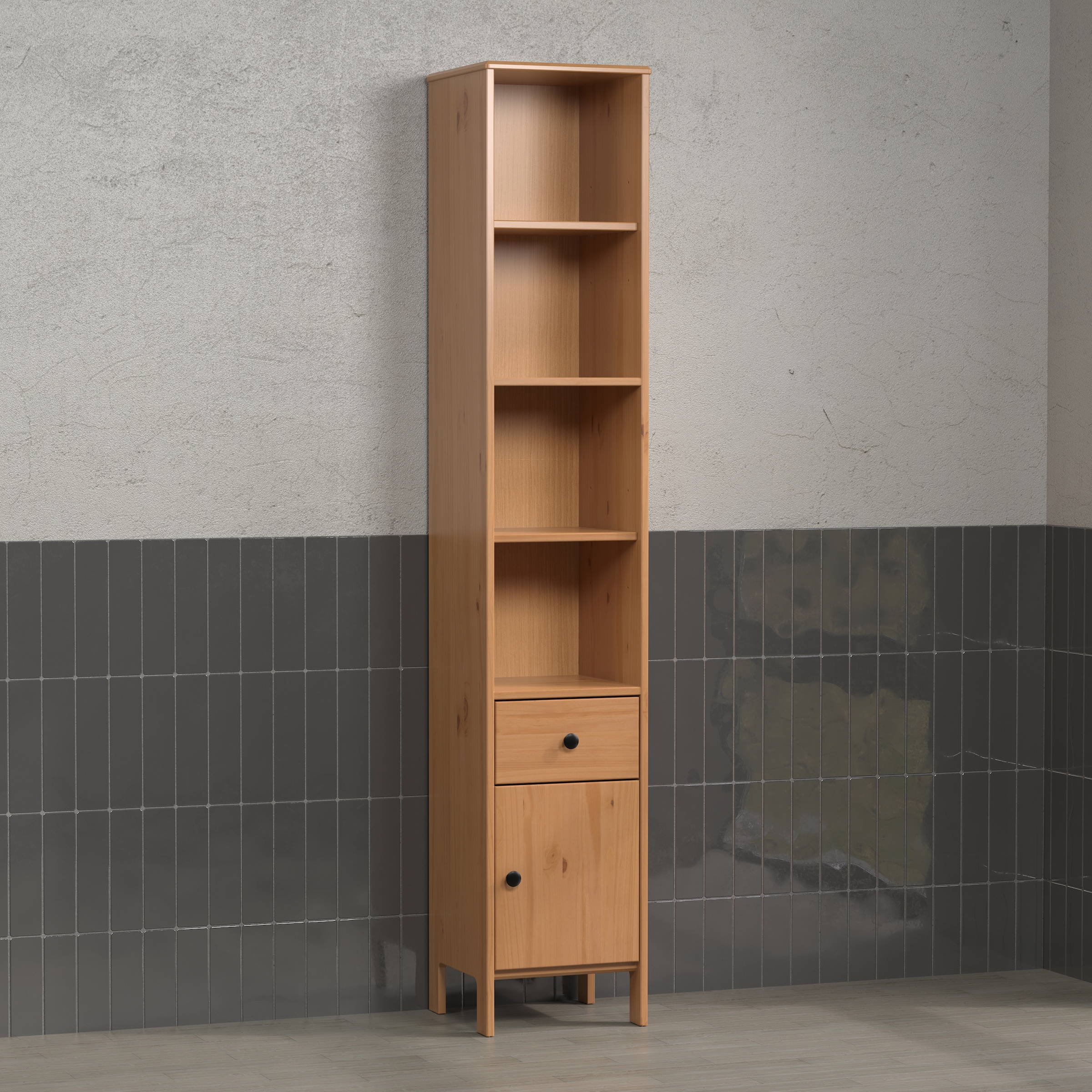 welltime Hochschrank »Kall«, (1 St.), Badschrank aus Kiefer-Massivholz mit Schublade - (B/T/H) 35/33/188 cm
