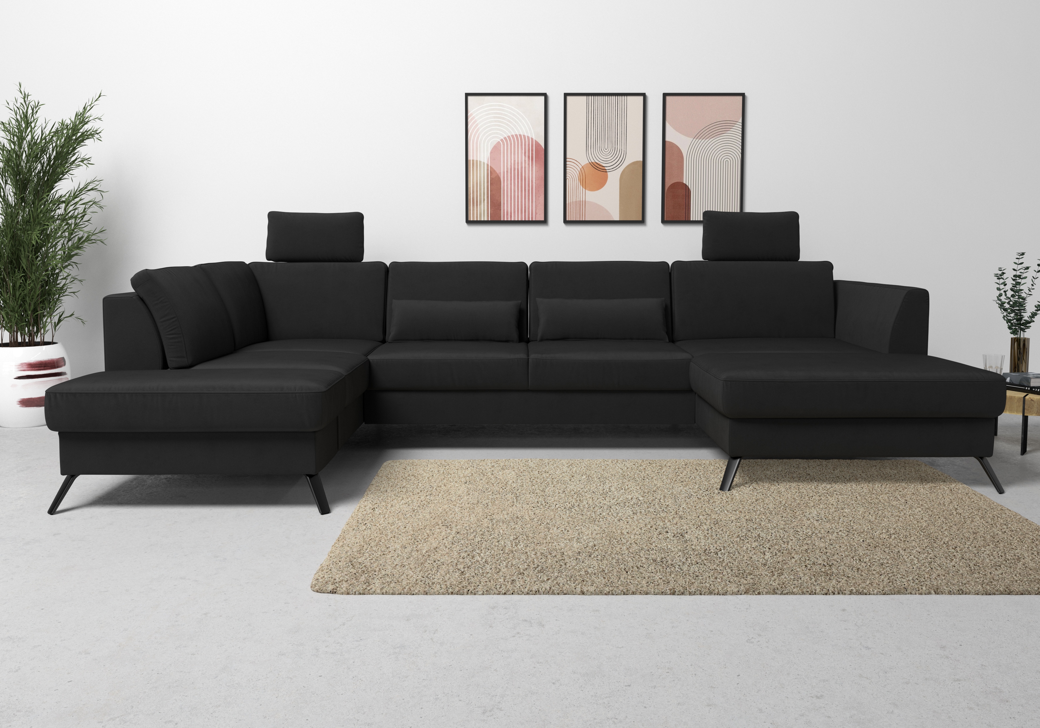 sit&more Wohnlandschaft "Olsen U-Form" inklusive Sitztiefenverstellung, optional Schlaffunktion, 15cm hoch