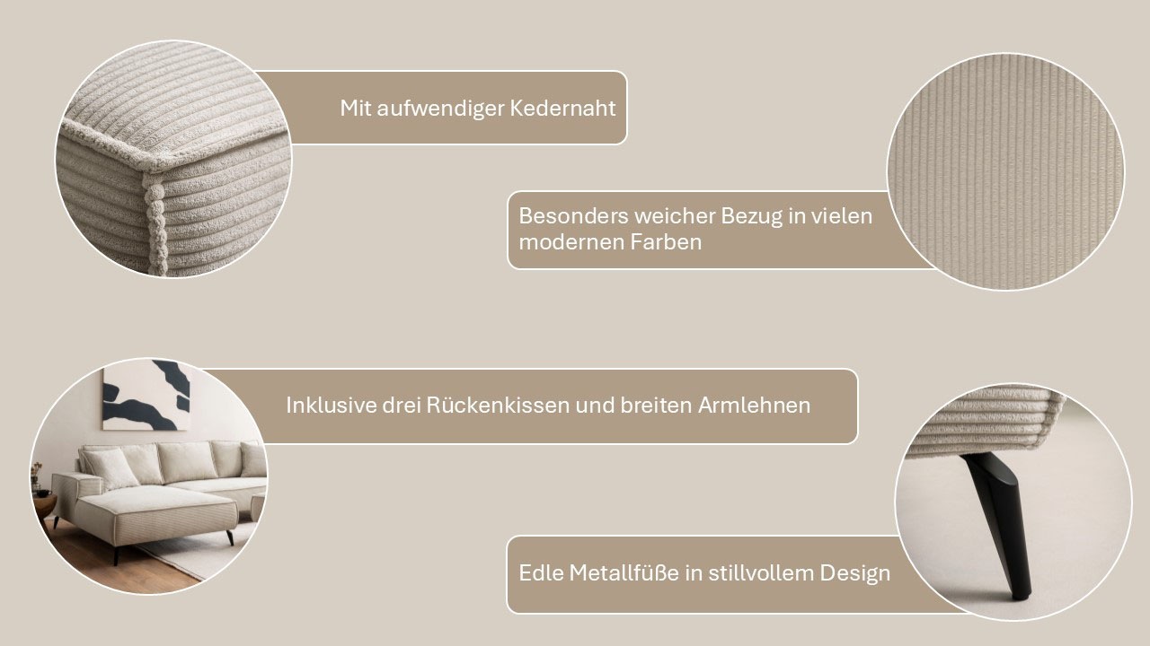 andas Sitzgruppe »TVINNU, Polsterecke L-Form, Schlaffunktion, mit Hocker«, (Set, 2 tlg.), stellbar zum Schlafsofa (Krokodilverbinder)