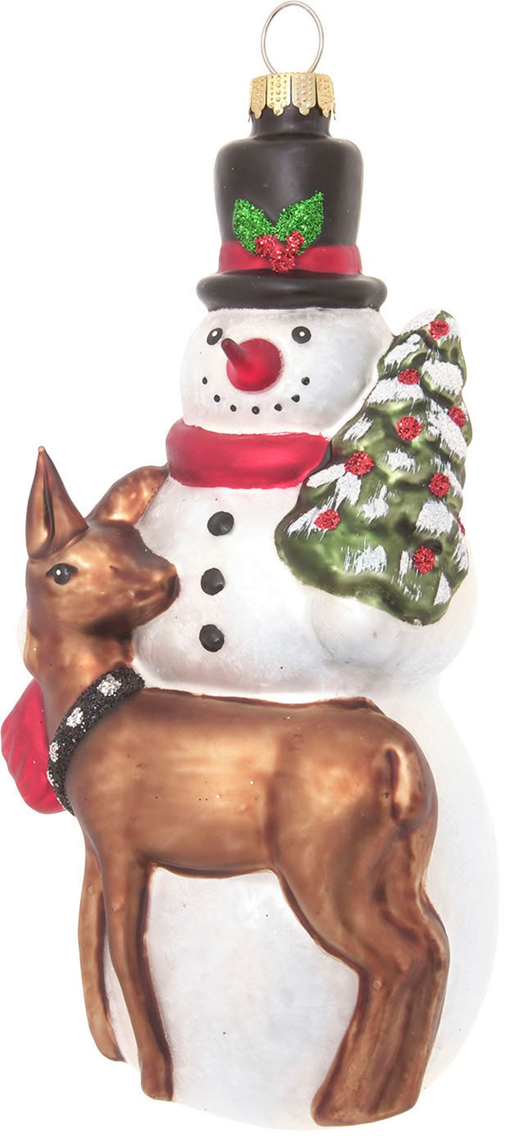 Christbaumschmuck »Schneemann mit Reh & Baum«, (1 tlg.), Christbaumschmuck aus Glas,...