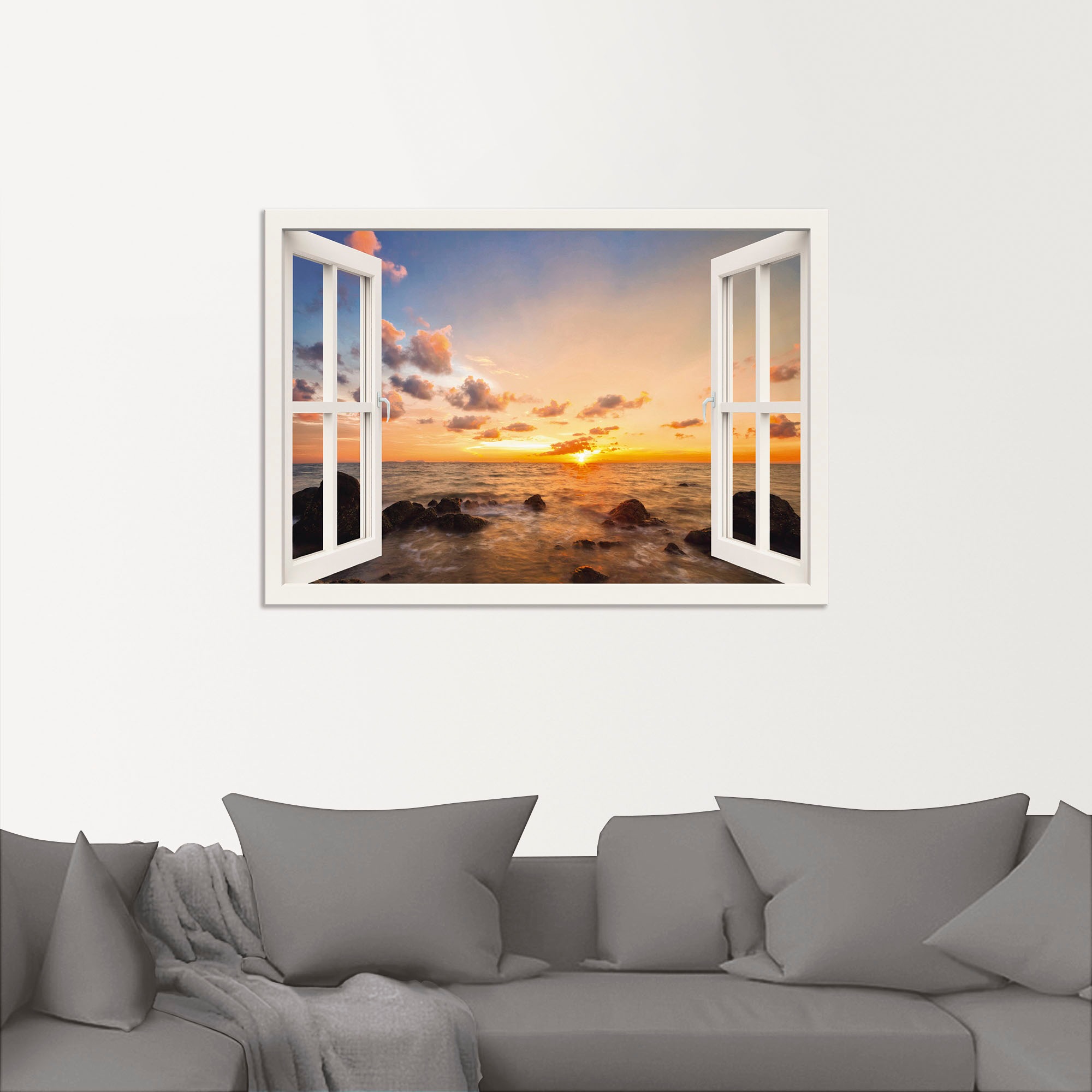 Artland Wandbild "Fensterblick Sonnenuntergang am Meer" Fensterblick 1 Stk. günstig online kaufen