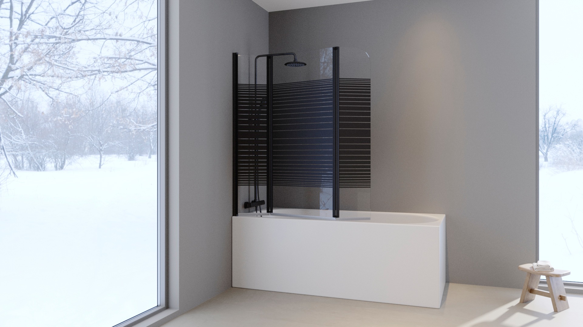 Marwell Badewannenfaltwand "White Stripes" 3 Stk. tlg. mit Sichtschutz, Breite: 125 cm