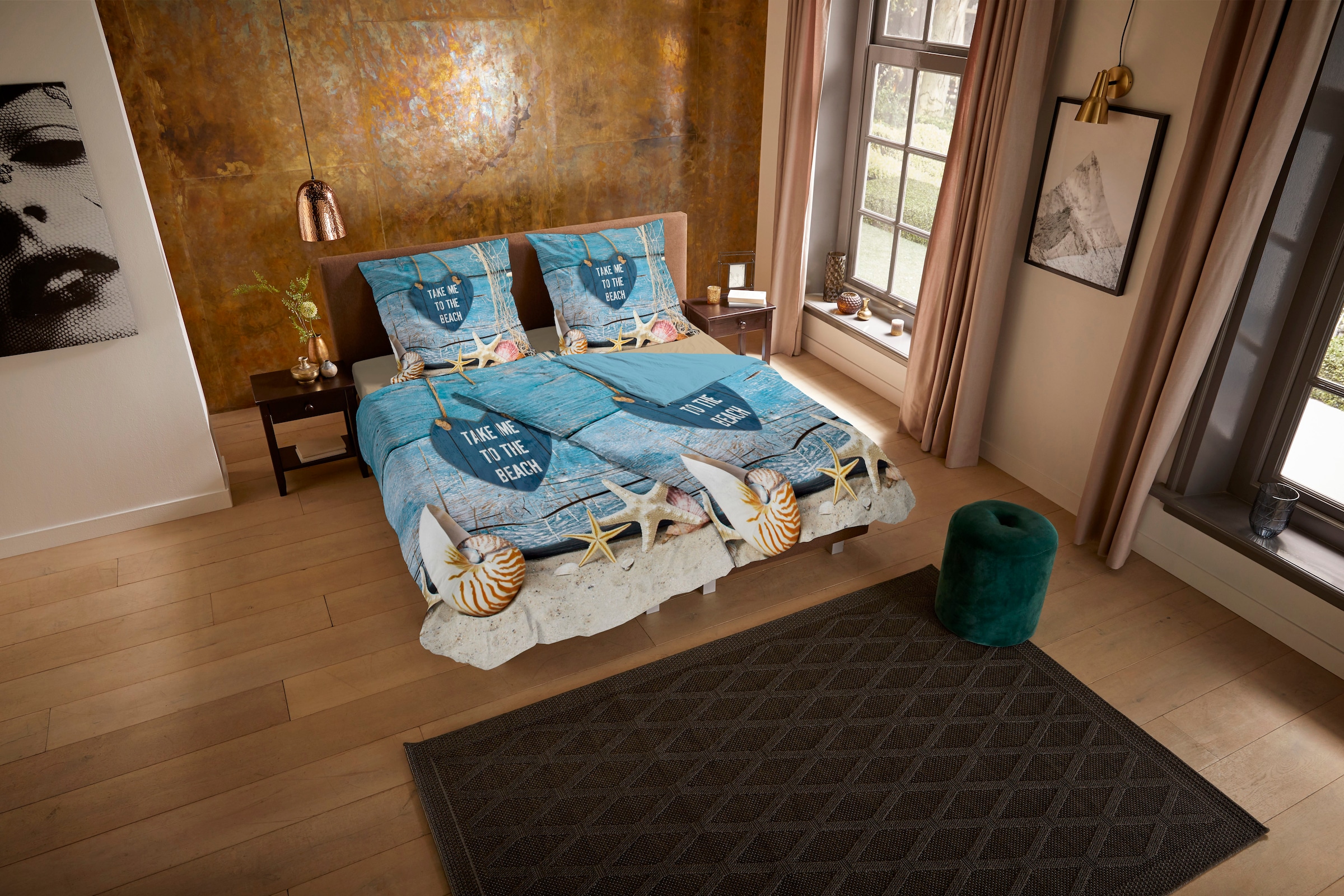 PURE luxury collection Wendebettwäsche "Beach heart" 2 Stk. Mikrofaser, 135 günstig online kaufen