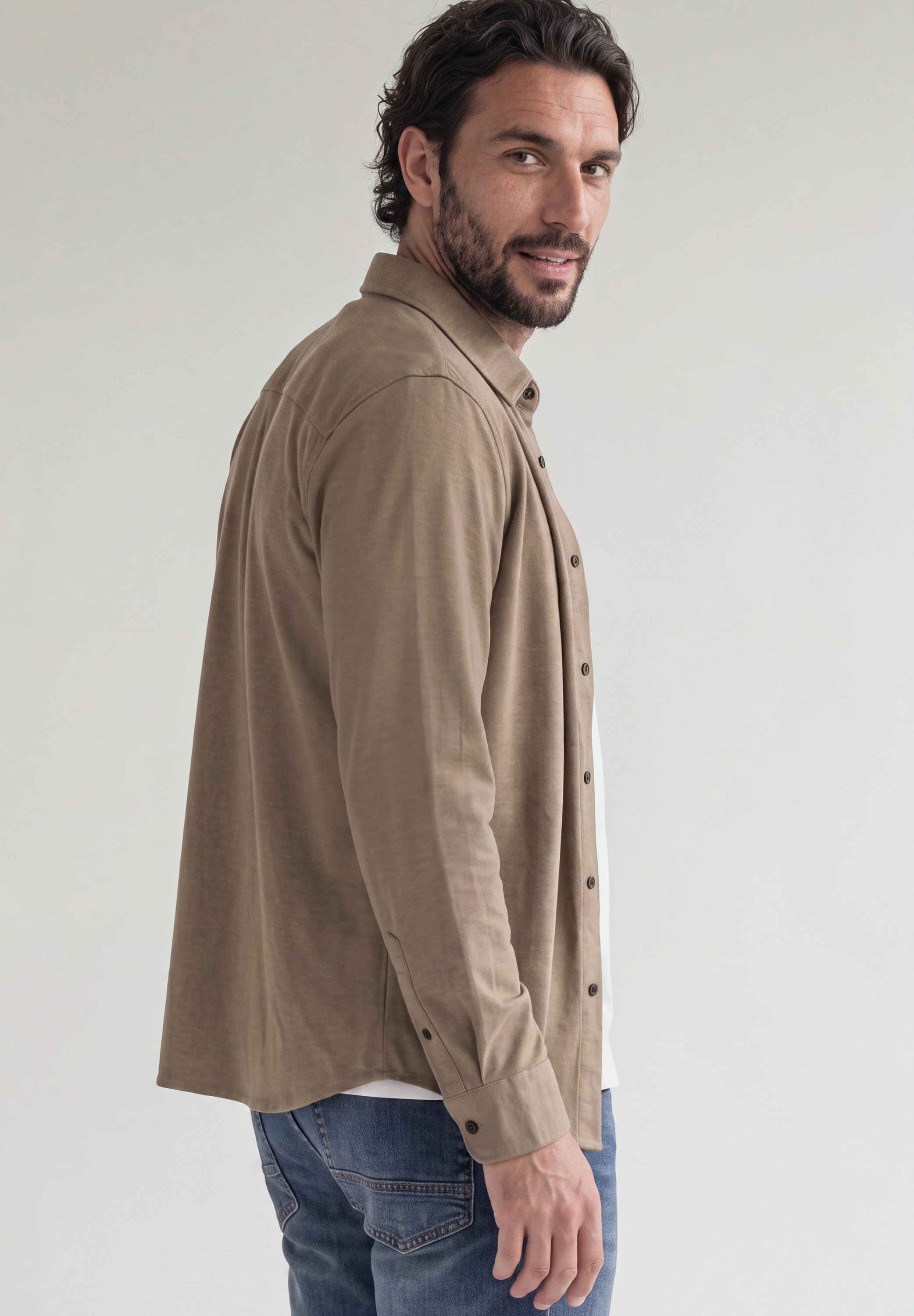 STREET ONE MEN Langarmhemd aus Jersey in Unifarbe