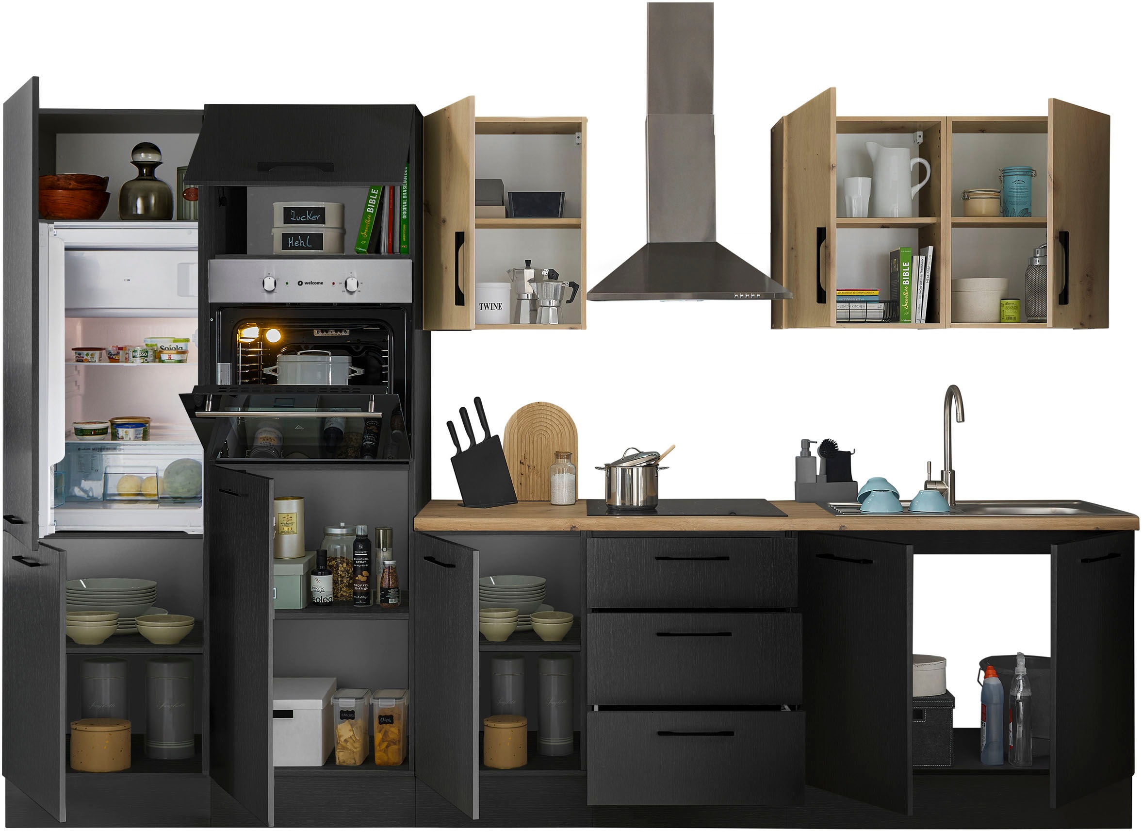BASIC by Balculina Küchenzeile »Turin«, Breite 330 cm, wahlweise mit E-Geräten