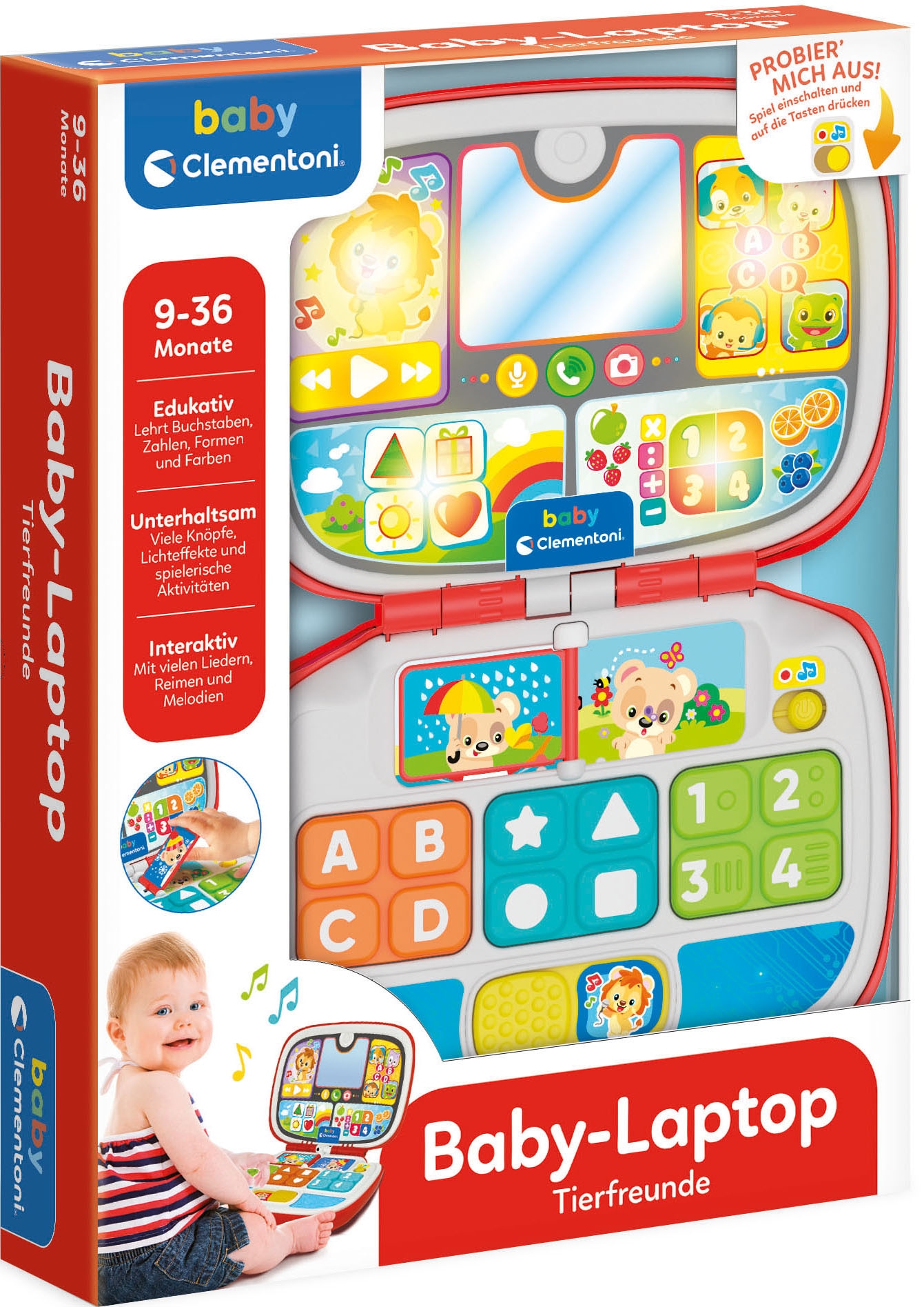 Clementoni® Kindercomputer »Baby Clementoni, Baby-Laptop Tierfreunde«, mit Licht- und Soundeffekten