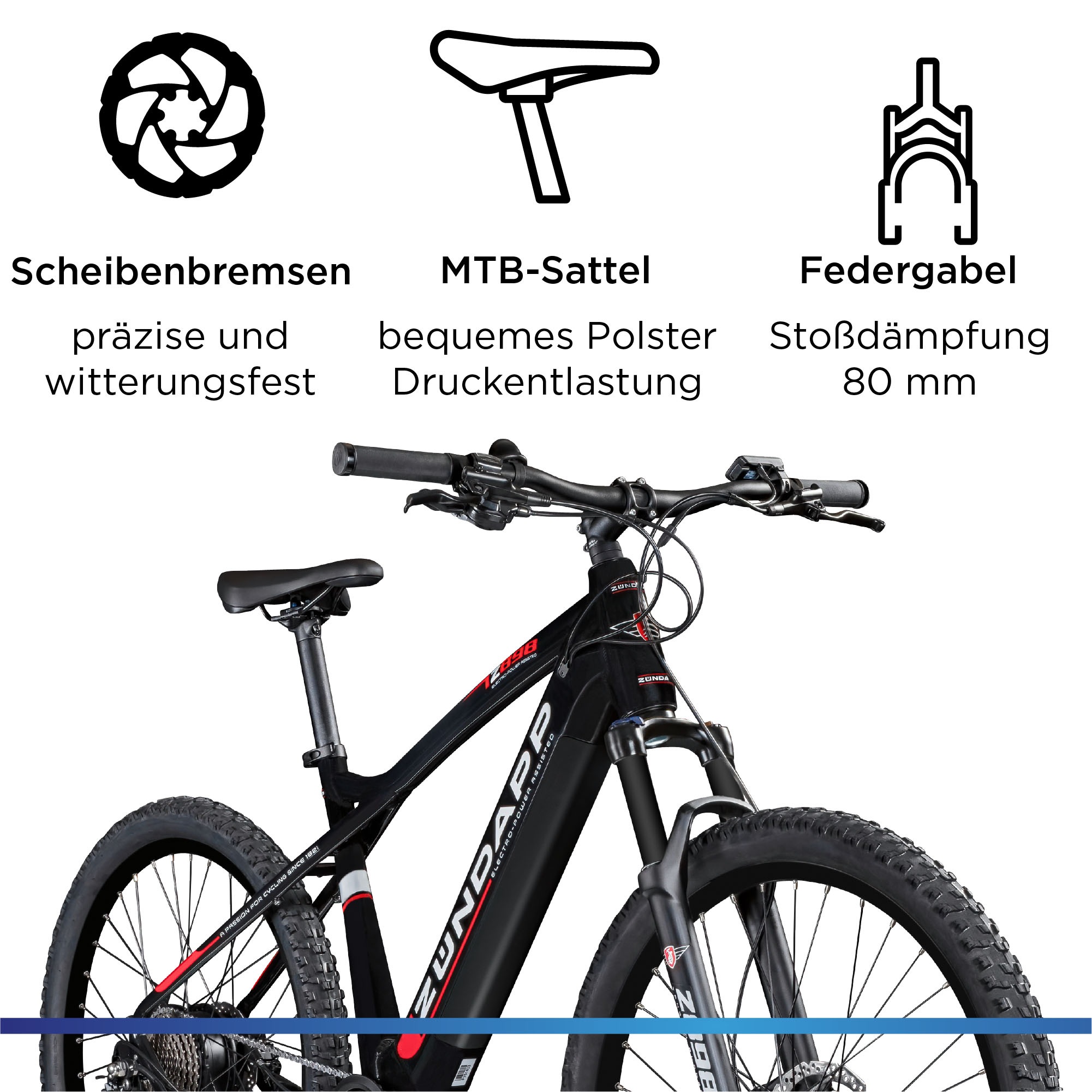 Zündapp E-Bike »Z898«, 10 Gang, Heckmotor 250 W, Pedelec, Elektrofahrrad für Damen u. Herren, MTB