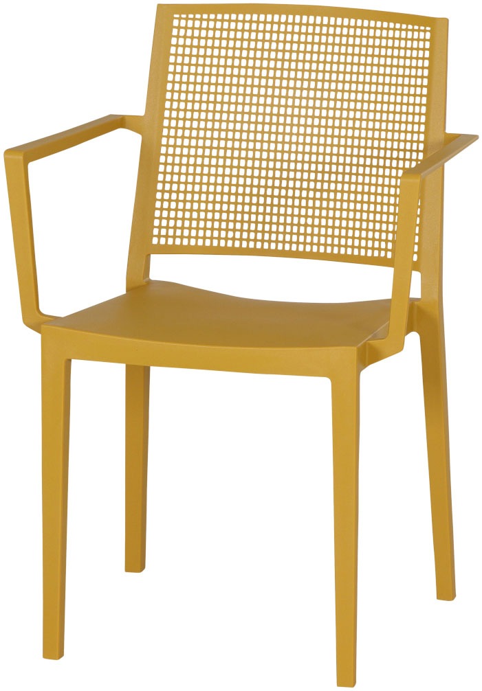 Siena Garden Gartensessel »Square Sessel mustard 4er Set mit Tisch« Set, 4 Stk. tlg. 4 x Stapelsessel + Tisch Sola Ø 80 cm