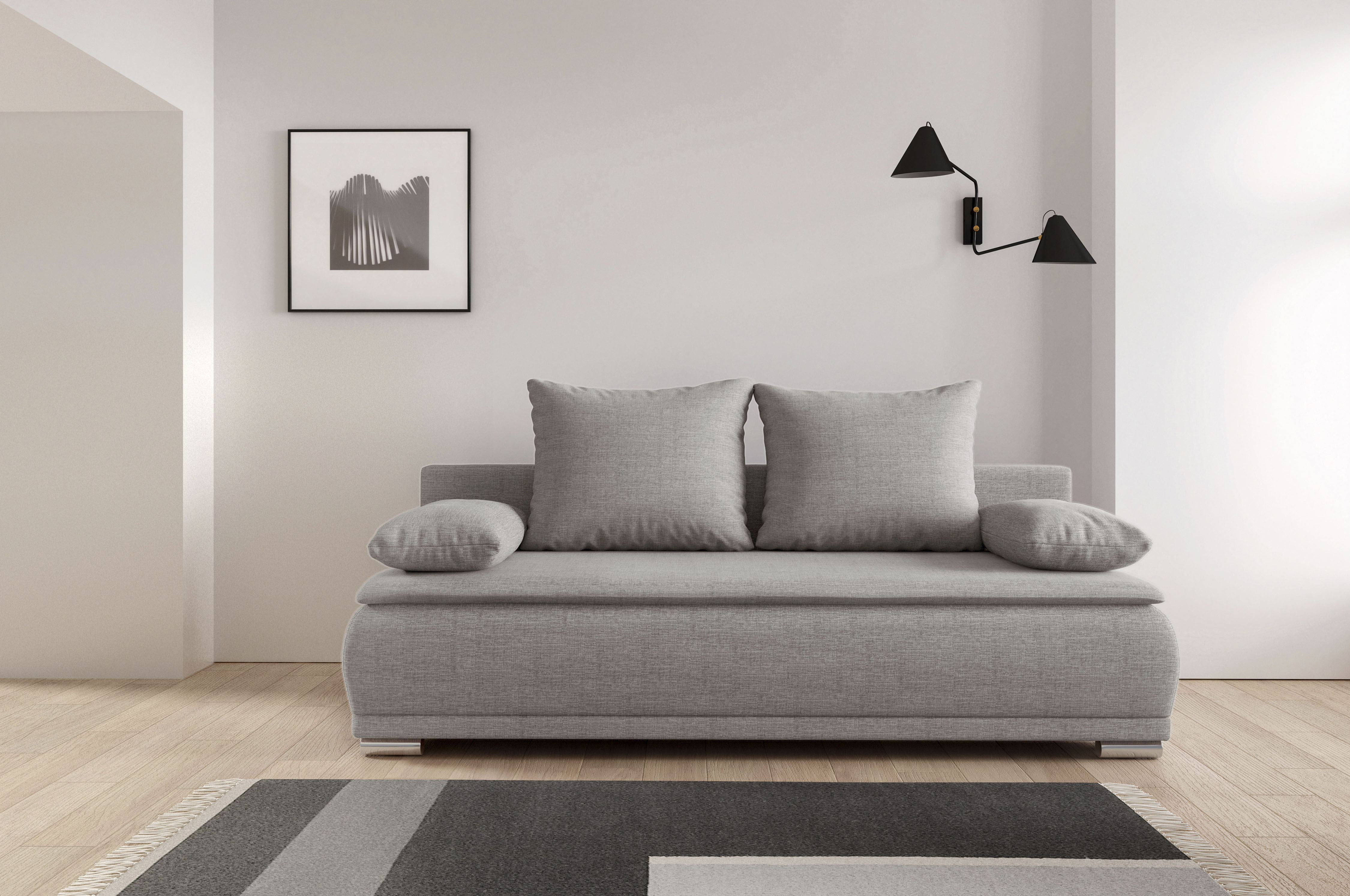WERK2 Schlafsofa "Biggi 206 cm komfortabel und modern" Struktur fein+weich, Schlaffunktion, Bettkasten