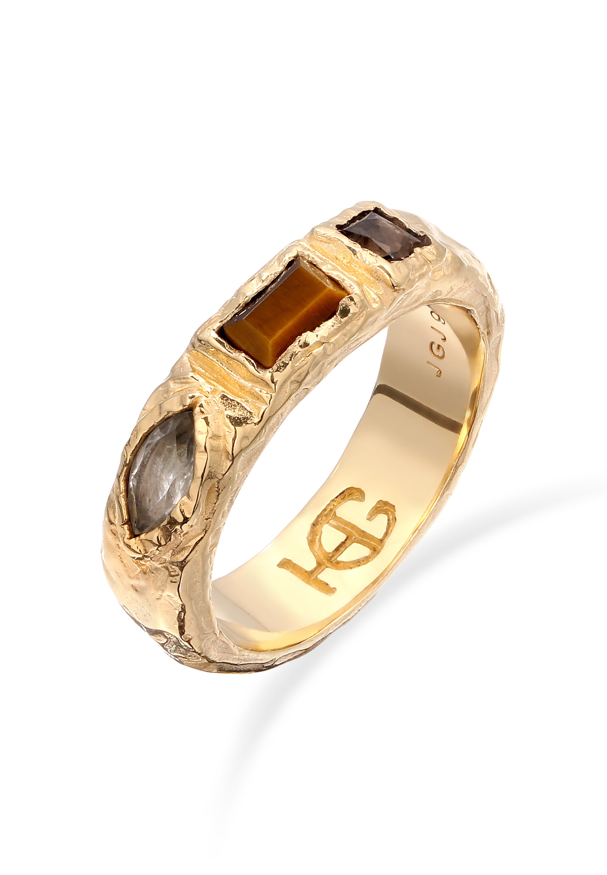 "Partnerring HAZE & GLORY ""Ring Ring Unisex Quarz Braun 925 Sterling Silber"" Gr. 62, gold, Fingerringe, Herren, 62, Silber 925 (Sterlingsilber)"