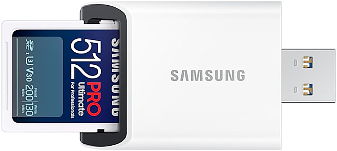 Samsung Speicherkarte »SD PRO Ultimate + USB Adapter«, (Video Speed Class 30 (V30)/UHS Speed Class 3 (U3) 200 MB/s Lesegeschwindigkeit)
