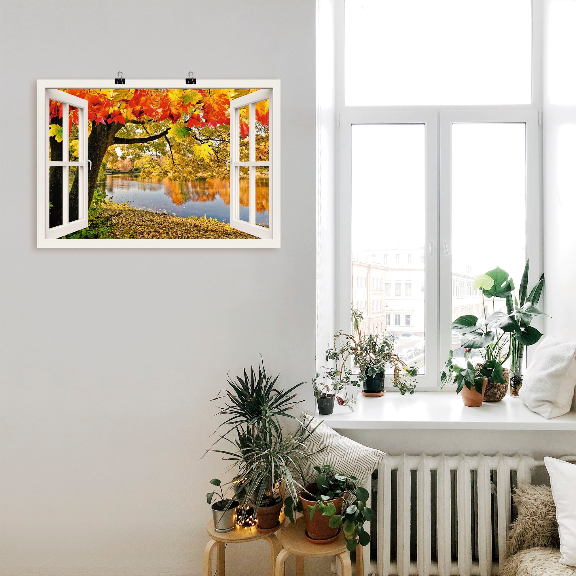 Artland Poster "Fensterblick Herbsttag an einem See", Gewässer, (1 St.), al günstig online kaufen