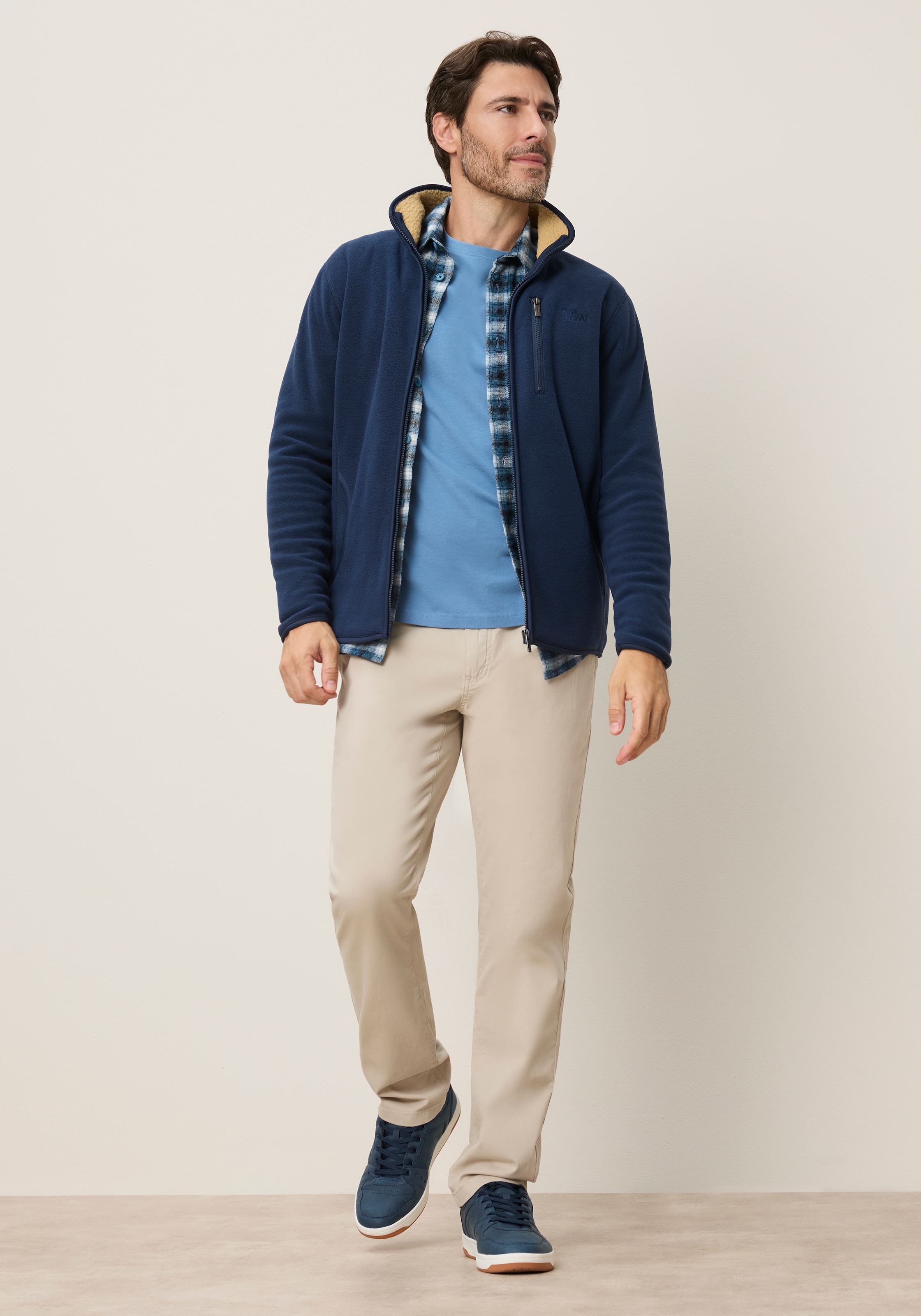 Man's World Fleecejacke hüftlang, figurumspielend, mit Reißverschluss