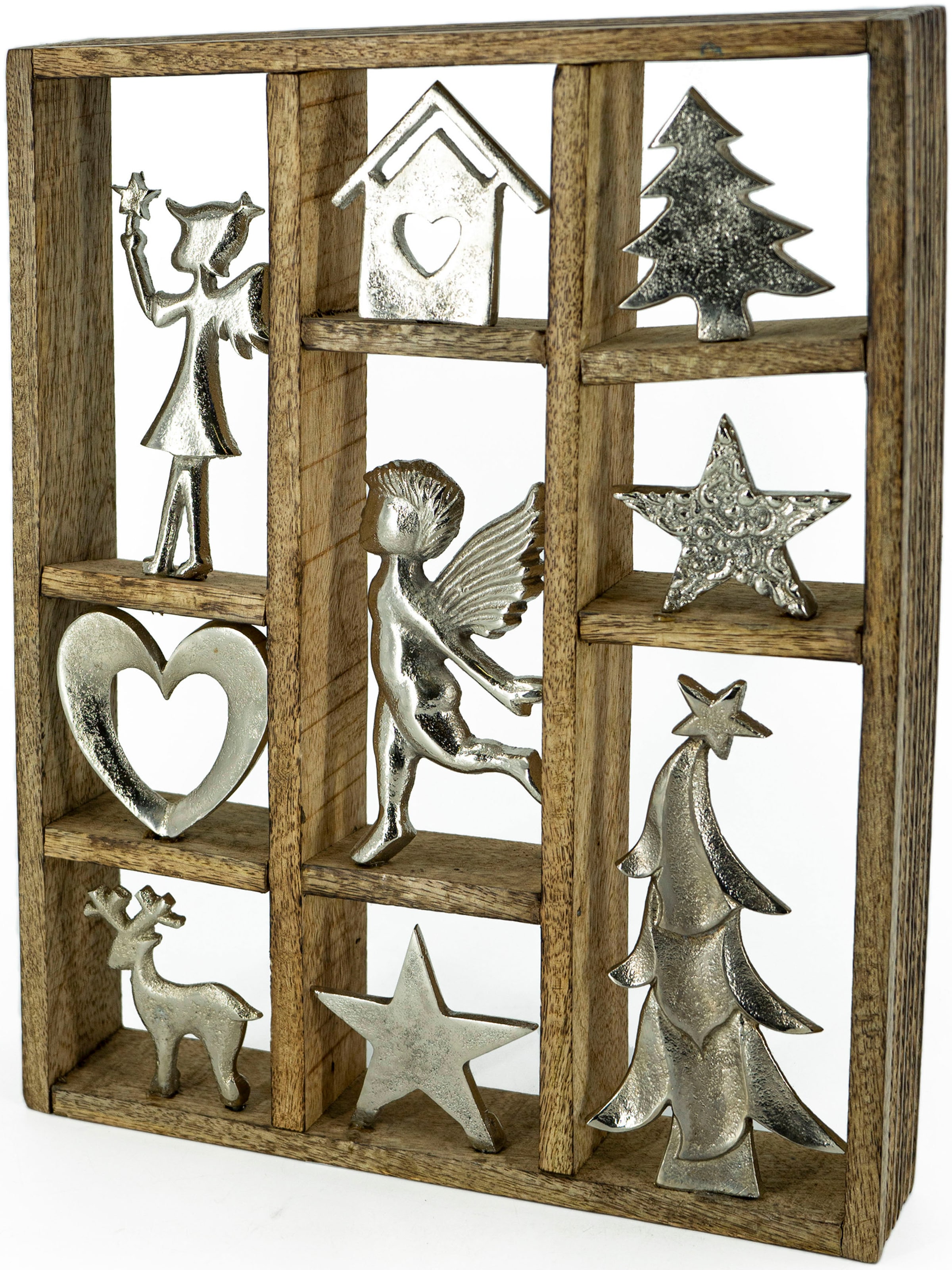 NOOR LIVING Weihnachtsfigur »Setzkasten aus Holz und Metall, Wanddekoration«, Dekoobjekt, Weihnachtsdeko, Höhe ca. 40 cm