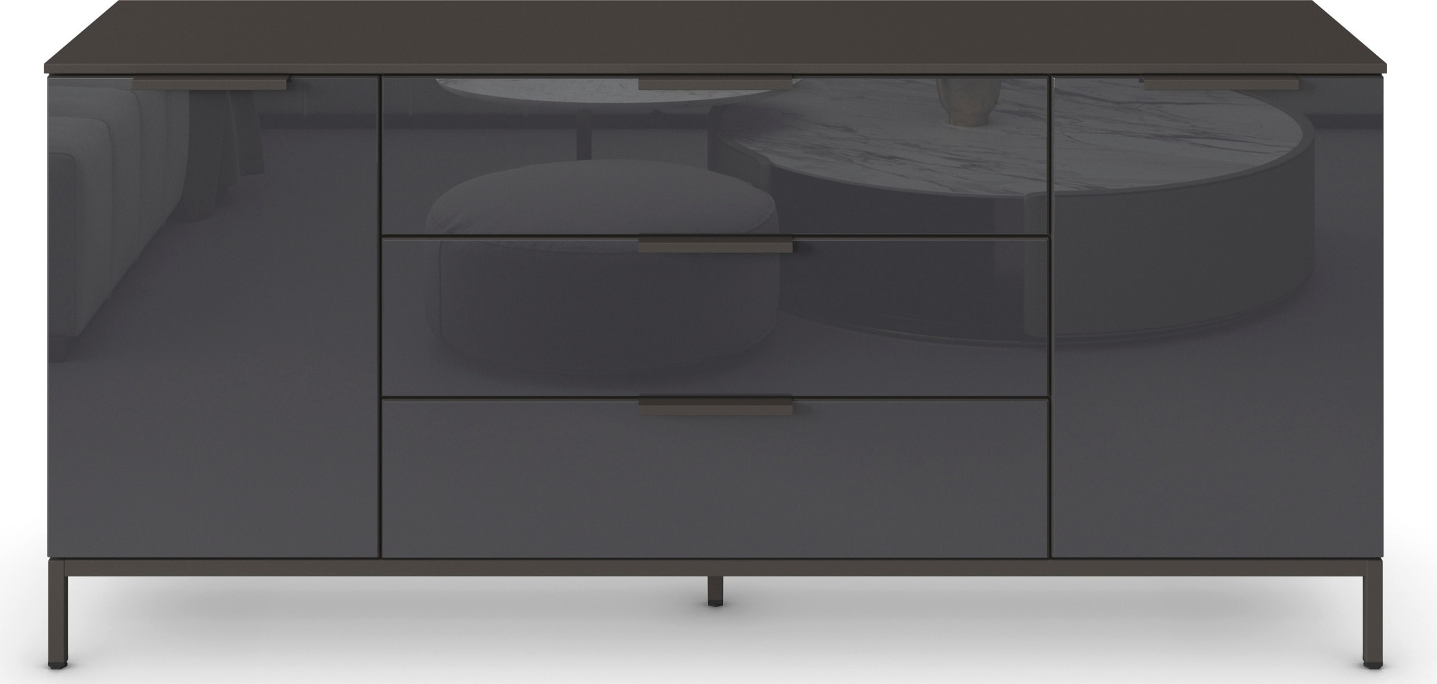 rauch Kombikommode »Kommode Türkommode Sideboard Kombikommode FLIPP mit Glasfront«, (Breite 160 cm mit 2 Einlegeböden), 2-türig mit 3 Schubladen und Soft-Close-Funktion sowie Glasfront