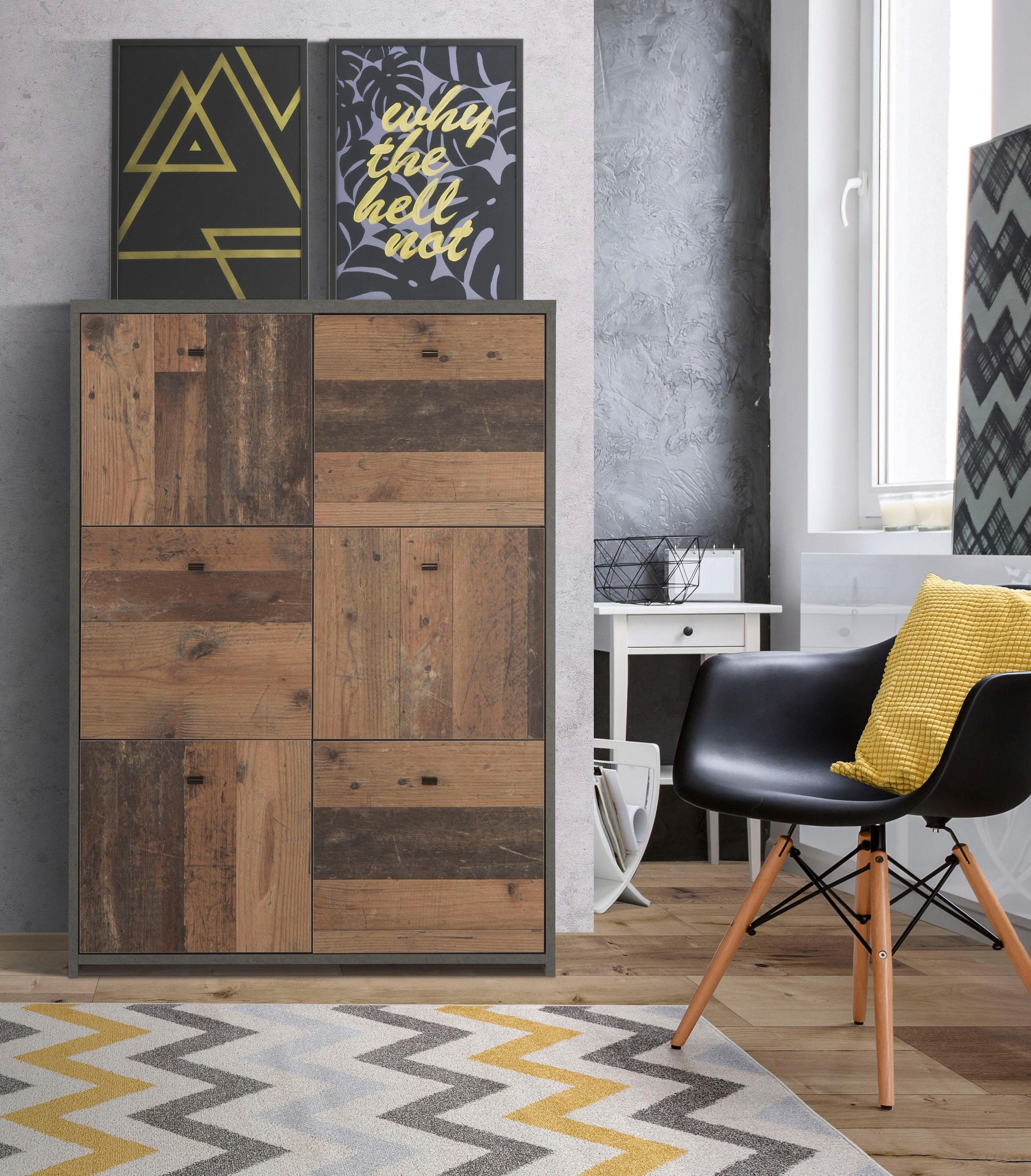 Kommode FORTE, B:77,2cm H:112,7cm T:29,6cm, grau, Dekorfolie, FSC-zertifizierter Holzwerkstoff, Kunststoff, Metall, Schlafzimmer, Sideboards,