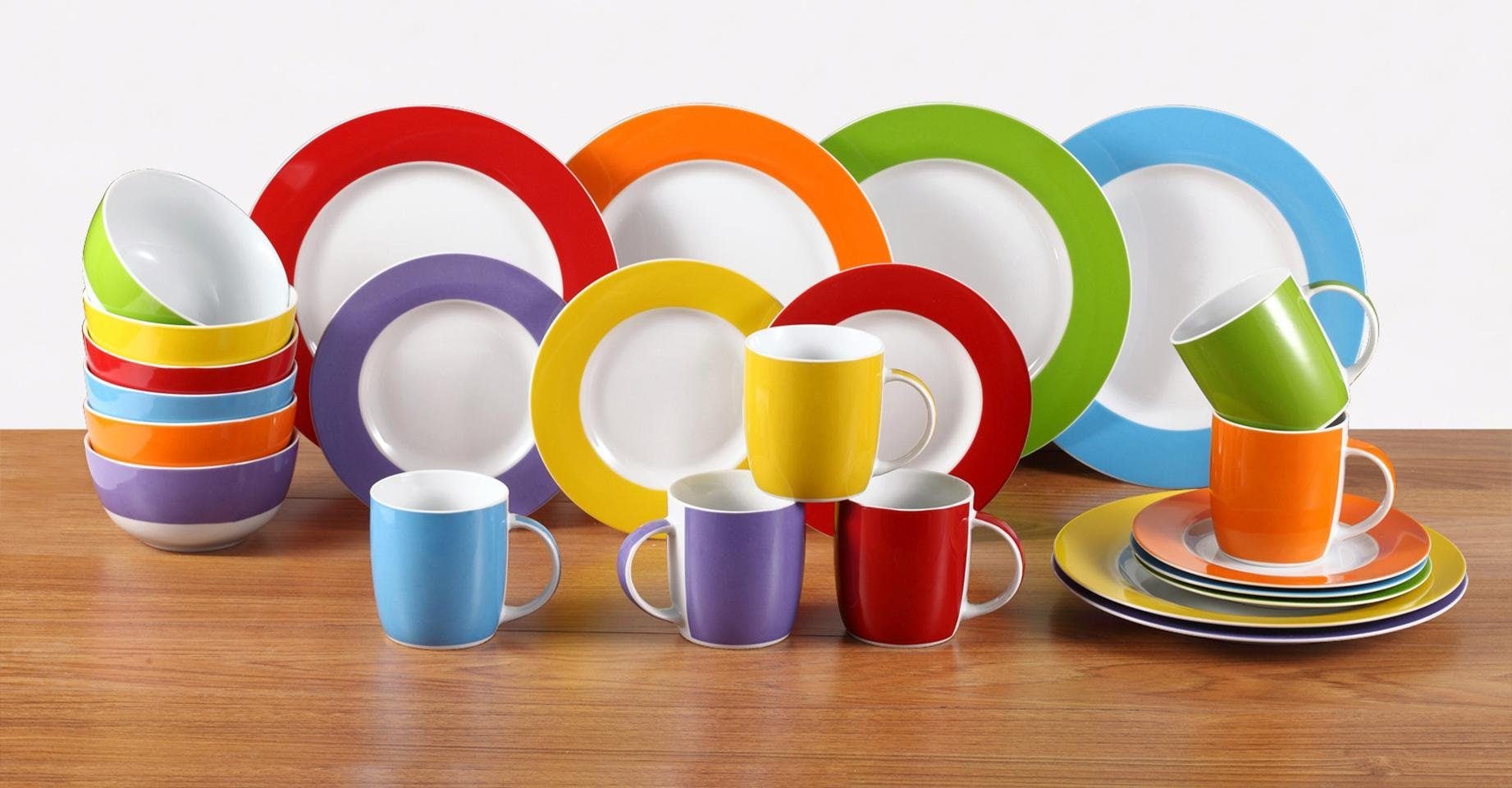 Retsch Arzberg Kombiservice »Geschirr-Set, Service Colour Band«, (Set, 24 tlg.), Mix & Match Design, 24 Teile, für 6 Personen