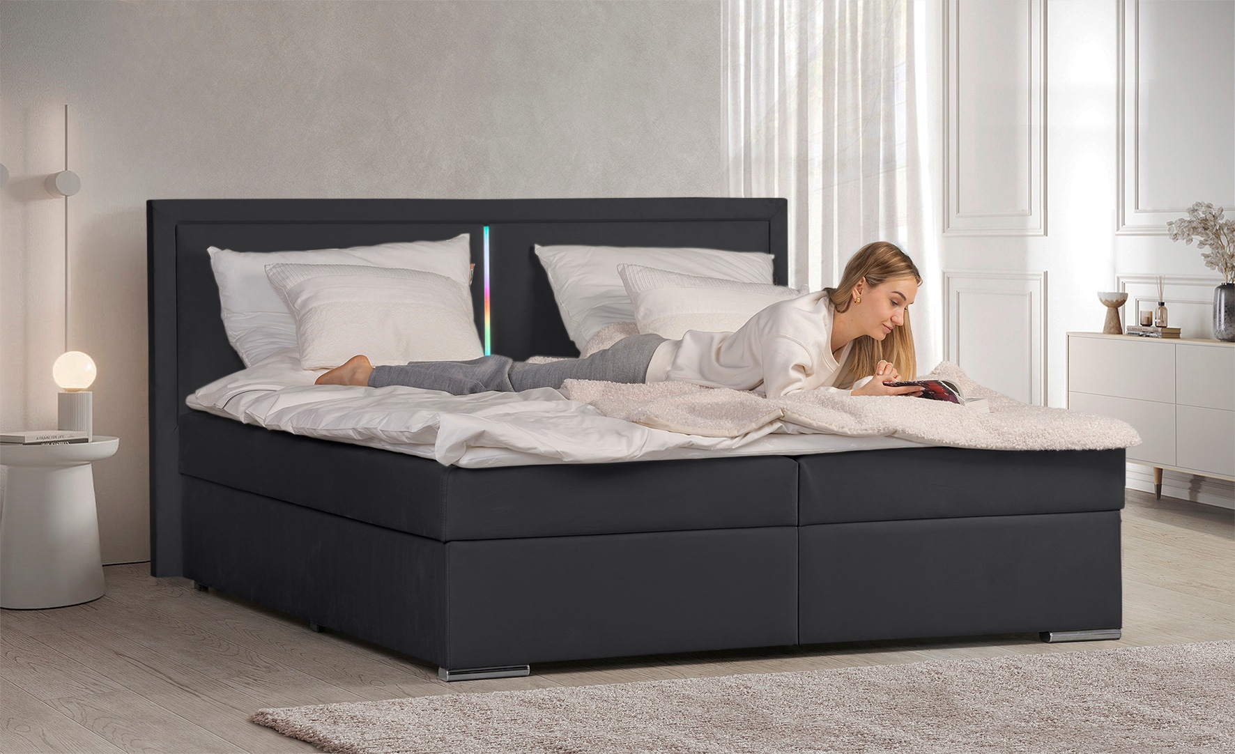 COLLECTION AB Boxbett »Athena«, Inkl. LED-Beleuchtung, Topper und Stauraum