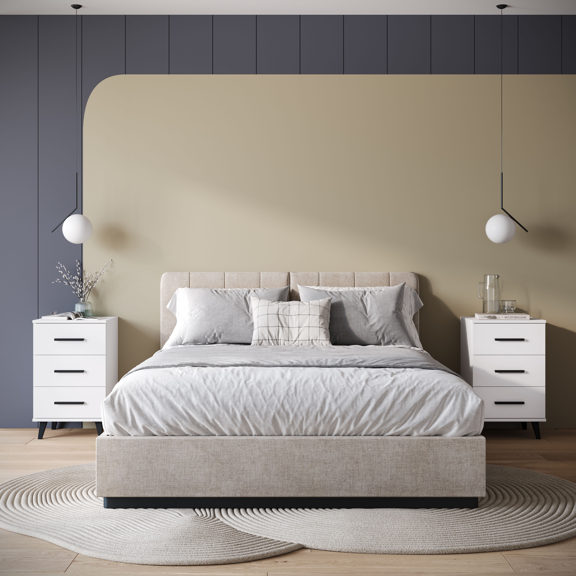 INOSIGN Nachtkommode »Lagos, 2 Nachtschränke, 3 Schubladen, schwarze Griffe & Füße«, (Set, 2 St.), modernes Design, B/T/H je 40/35/65 cm, pflegeleichte Oberfläche