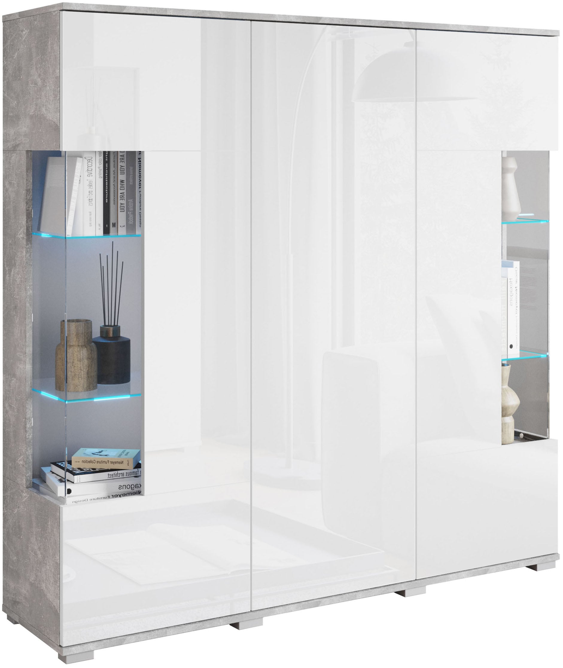 INOSIGN Highboard »Kenia«, (1 St.), Modernes Highboard, mit Glastüren, Breite 135 cm