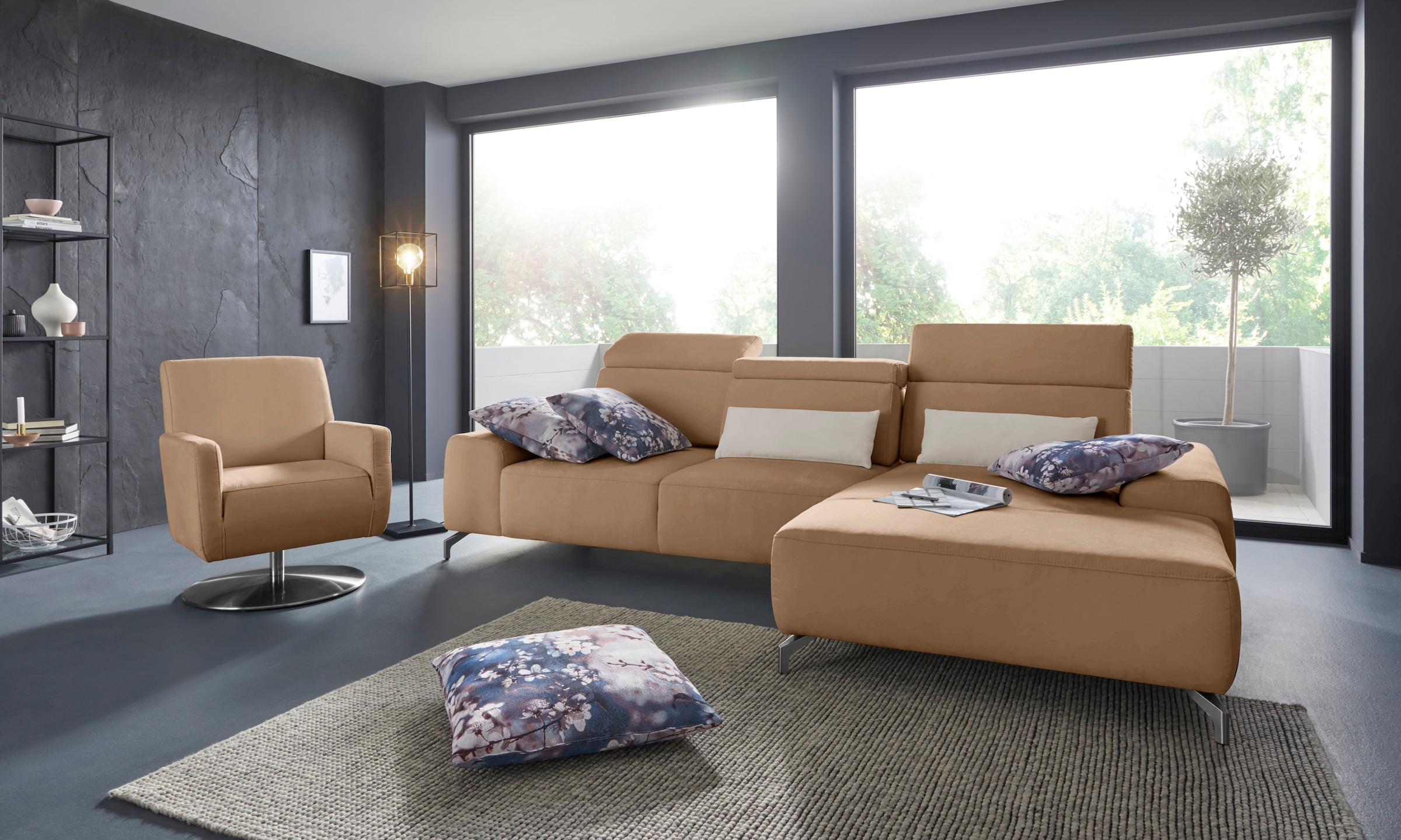 sit&more Ecksofa »Gizeh L-Form« Fußhöhe 12 cm, inklusive Sitztiefenverstellung und Kopfteilverstellung