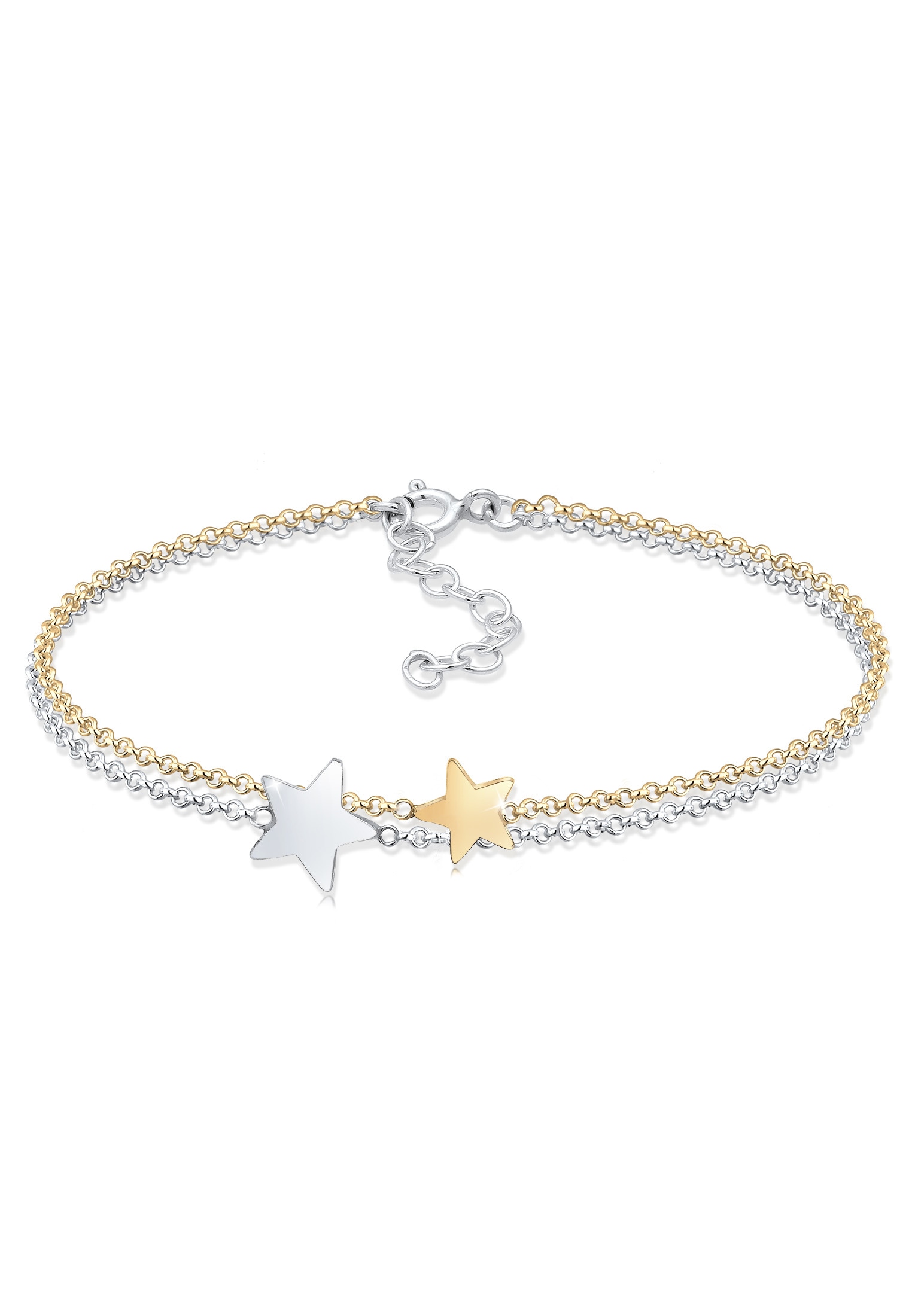 ELLI Damen Armkette "Armband Stern Astro Layer Bi-Color 925 Sterling Silber vergoldet", Silber 925 (Sterlingsilber), silber, Silber 925