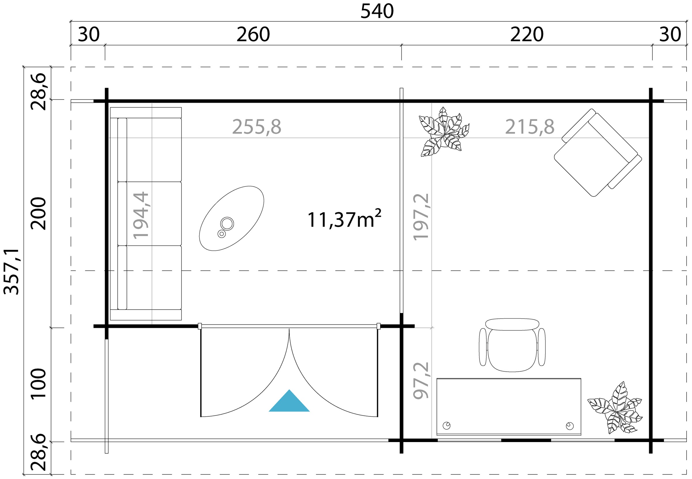 LASITA MAJA Gartenhaus »Riverside«, (Set), Blochbohlenhaus 28mm Terrasse, Fundamentmass 4800x3000, Schwedenrot