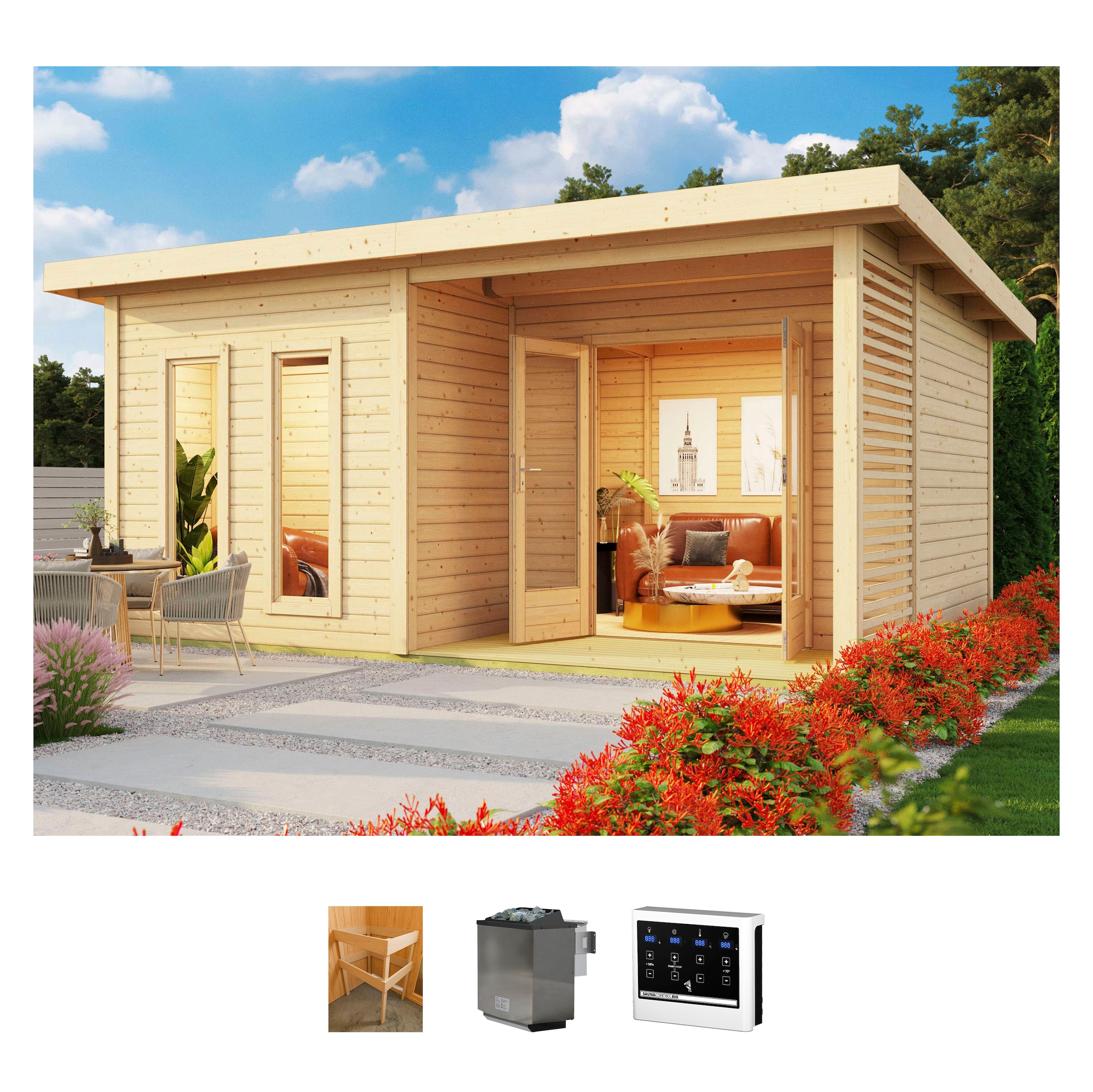 KONIFERA Saunahaus "Maiko 5 SET A" Ofen 9 kW Bio externe Strg easy