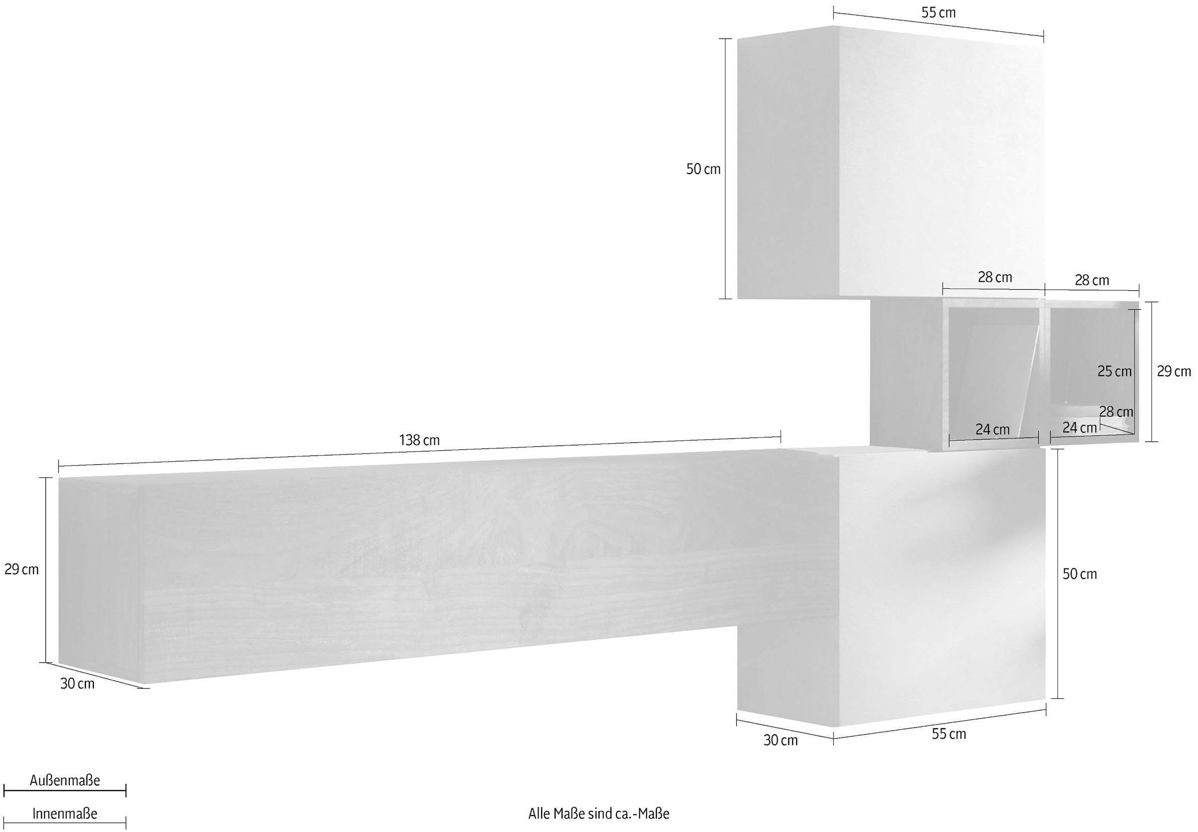 INOSIGN TV-Wand »INFINITY, 4tlg. Breite 222 cm, Höhe variabel, Wohnwand«, (Spar-Set, 4 St.), (Lowboard hängend, Würfelregal 2er Set, 2x Hängewürfel)