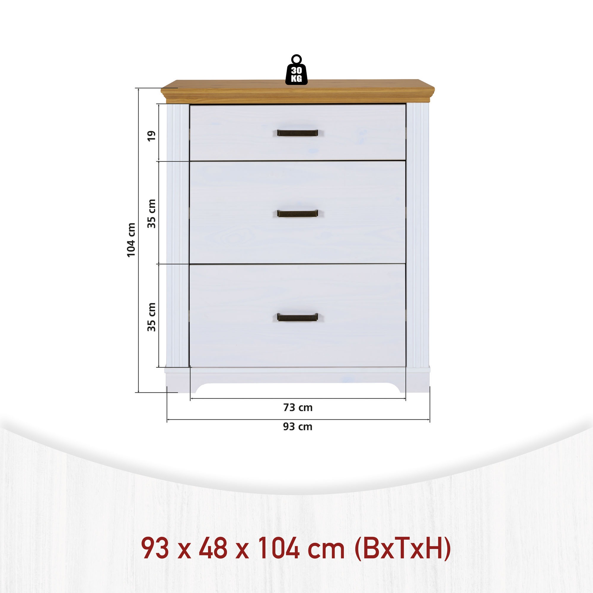 Inter Link Schubkastenkommode »Kommode Maluno« 1 Stk. tlg. Kiefer Massiv, Soft-Close, Stauraum, BxTxH: ca. 93 x 48,3 x 104 cm