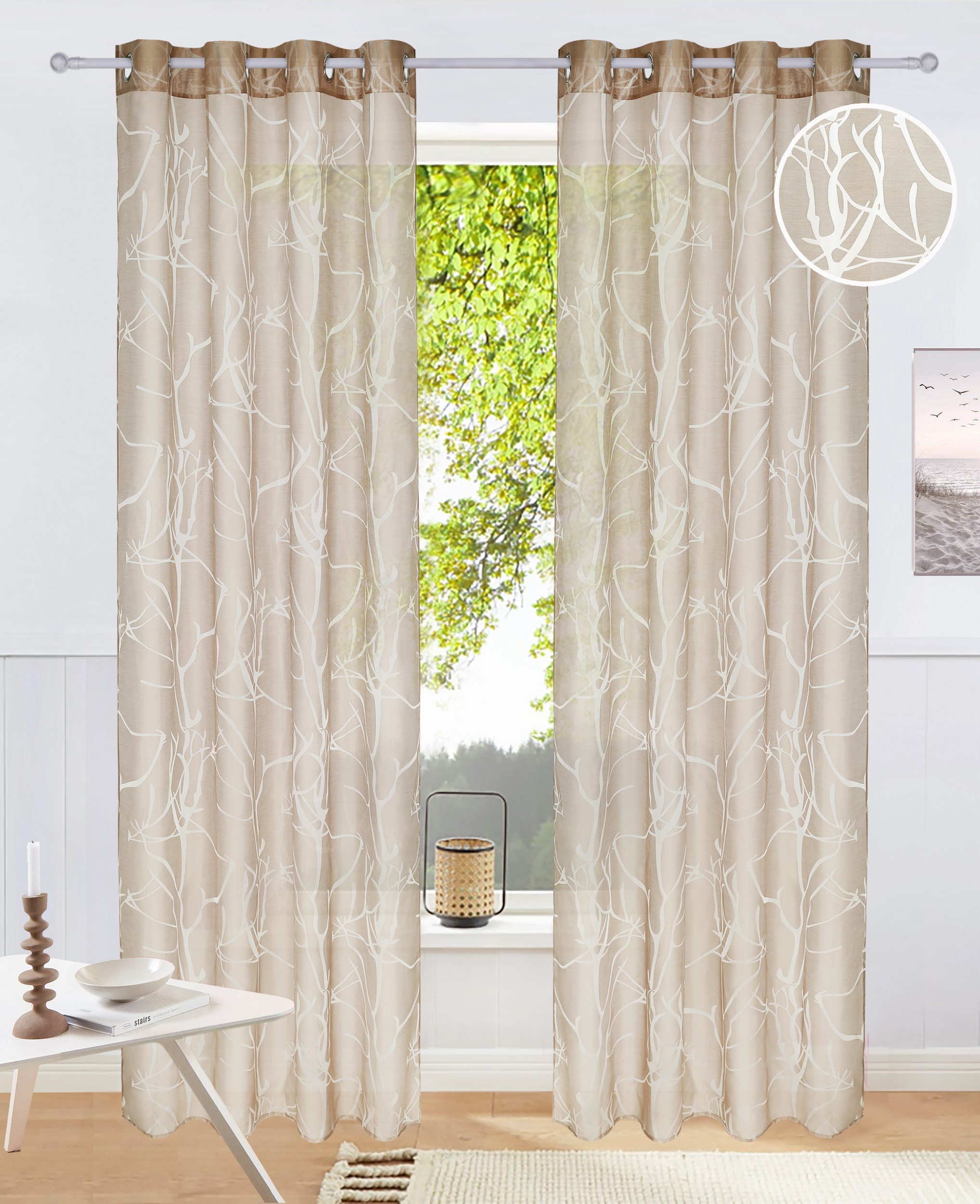 OTTO home Gardine "Anna" Ösen 1 Stk. tlg. Bestseller, Äste-Motiv, Viskose, Polyester