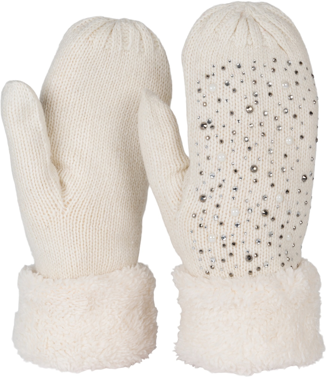 styleBREAKER Fäustlinge "Strickhandschuhe Fäustlinge mit Strass und Perlen" 2 Stk.