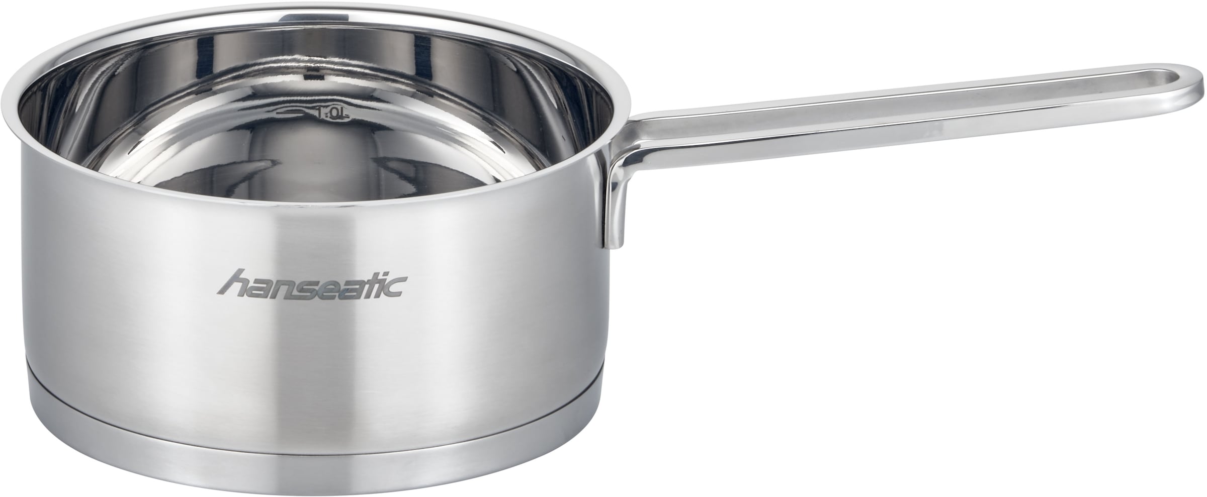 Hanseatic Topf-Set »hanseatic«, Edelstahl 18/10, (Set, 11 tlg., Fleischtopf 16/20/24 cm, Bratentopf 16/20 cm, Stielkasserolle 16 cm), handfreundliche Kaltmetallgriffe, Literskala, Glasdeckel, Induktion