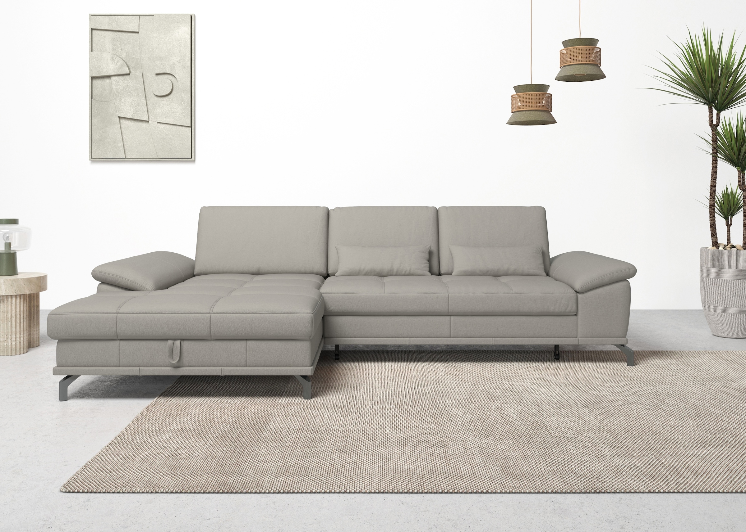 OTTO home Ecksofa "Costello L-Form, B: 301cm, Sitztiefen & Armteilverstellung, Federkern" 3 Nierenkissen, mit Schlaffunktion & Bettkasten