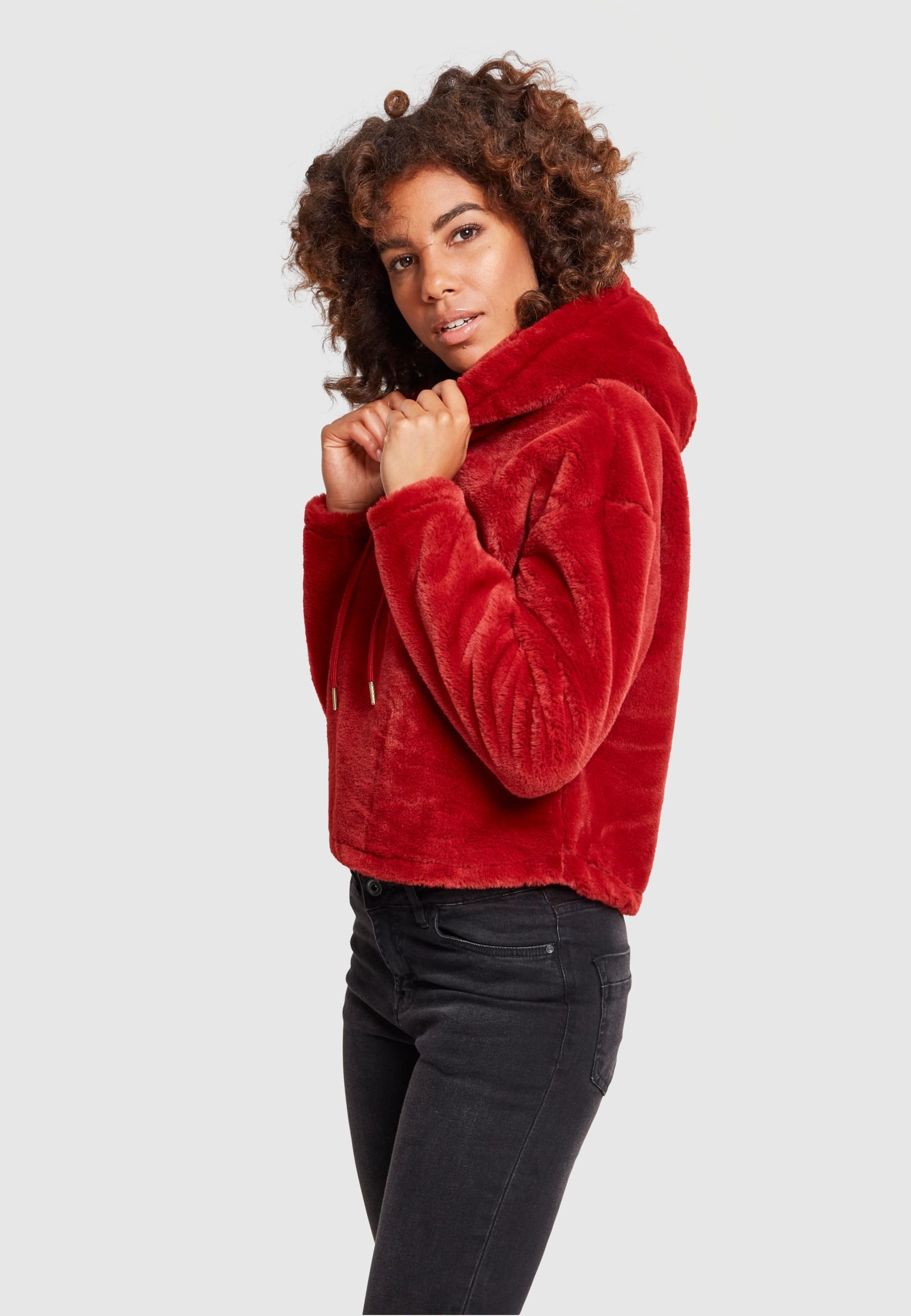 URBAN CLASSICS Rundhalspullover »Urban Classics Damen Ladies Oversize Short Teddy Hoody«, (1 tlg.)