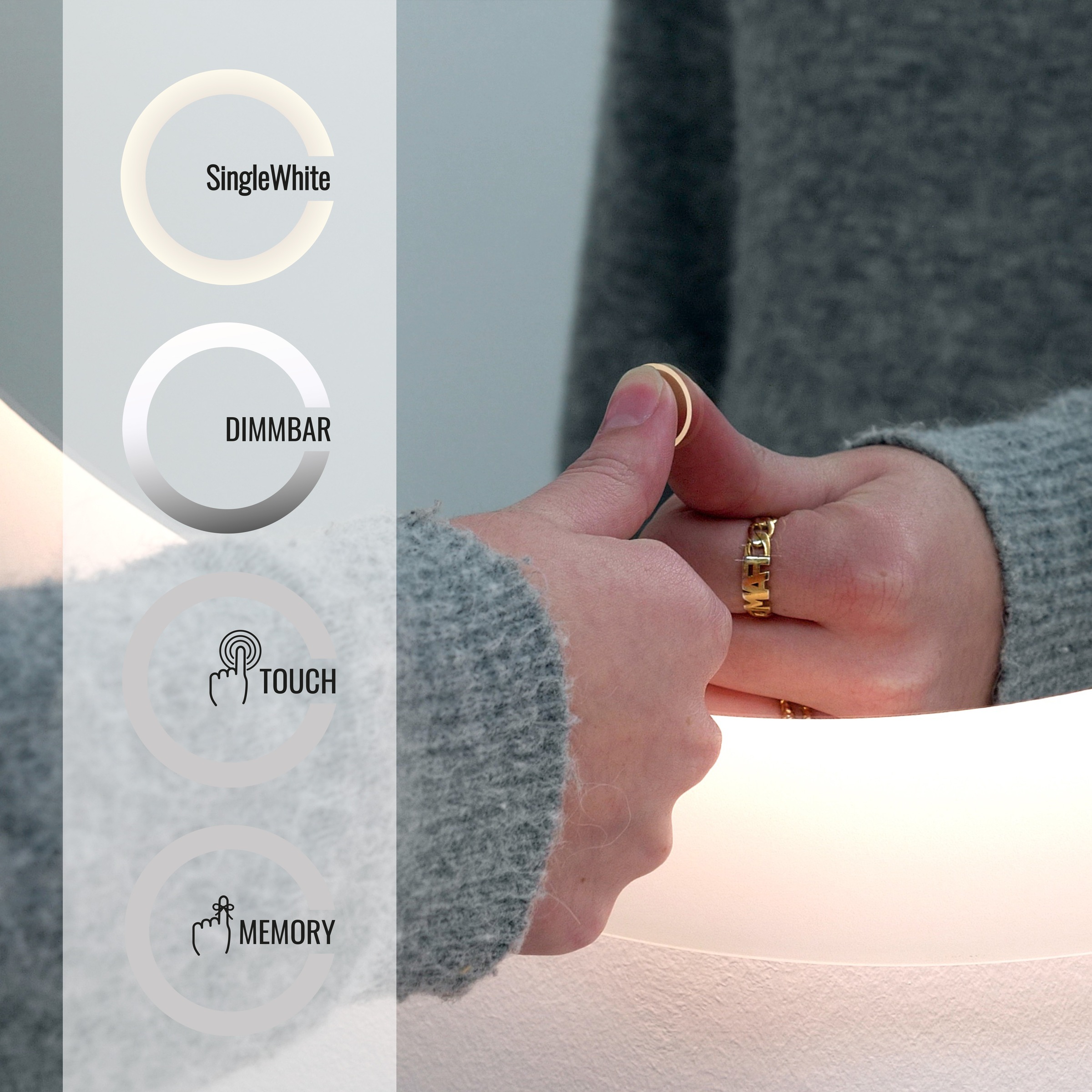 Thumbnail - Loevschall Badspiegel "Vega Rund, Badzimmerspiegel mit LED Beleuchtung, Lichtspiegel" Touchpanel für Lichtsteuerung, Dim...