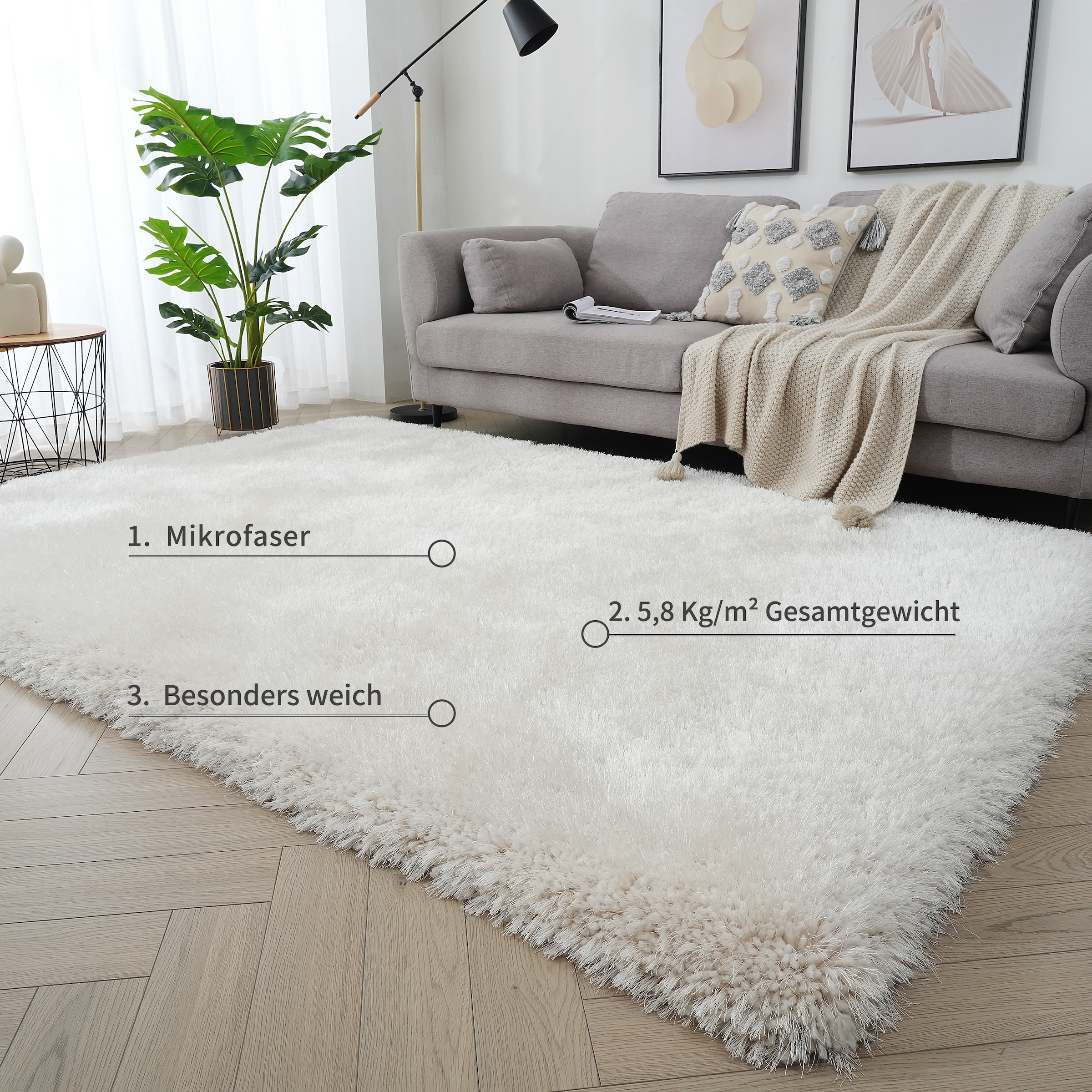 Guido Maria Kretschmer Home&Living Hochflor-Teppich »Micro exclusiv Teppich, sehr hoher Flor, weich durch Mikrofaser«, rechteckig, 78 mm Höhe, sehr weich, flauschig, uni, Wohnzimmer, Schlafzimmer, Kinderzimmer