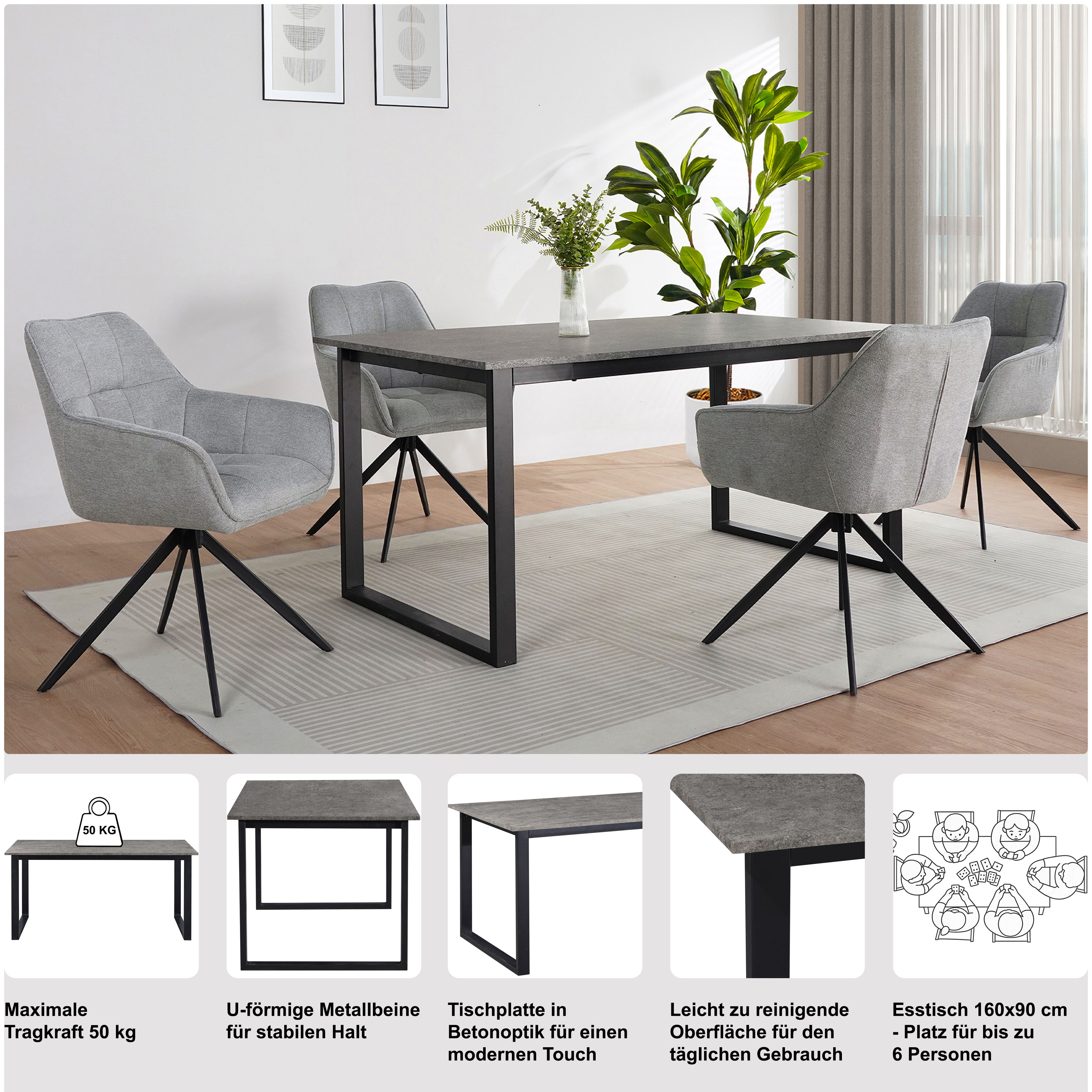 Thumbnail - OTTO home Esstisch "Barcell" schwarzes Metallgestell, Plattenvarianten wählbar, sowie Größen